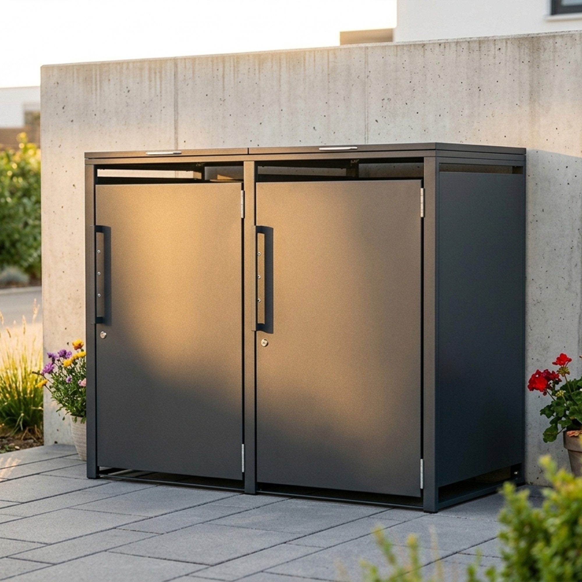 GARLIVO Mülltonnenbox Magnolie Mülltonnenbox 2er 240L - wetterfest und langlebig, Verschließbare Mülltonnenverkleidung -modernes Design als Sichtschutz