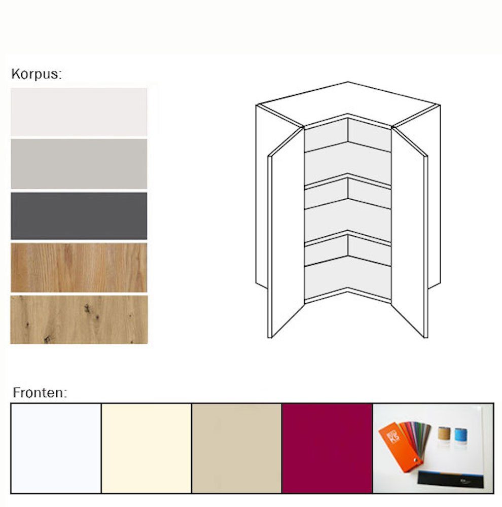 Feldmann-Wohnen Eckhängeschrank Forli 60x60cm 9003 und wählbar signalweiß Front- Korpusfarbe RAL