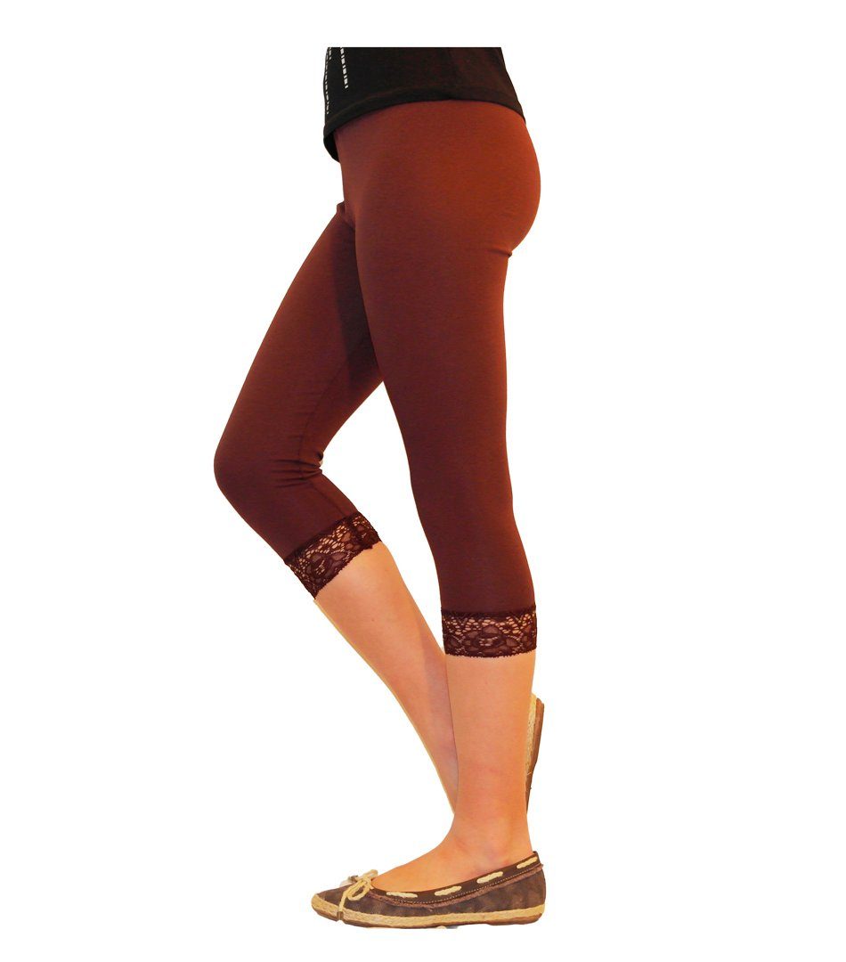 SYS Caprileggings Mädchen Kinder Leggings Leggins Capri 3/4 Spitze Hose kurz Baumwolle Braun | Trainingshosen