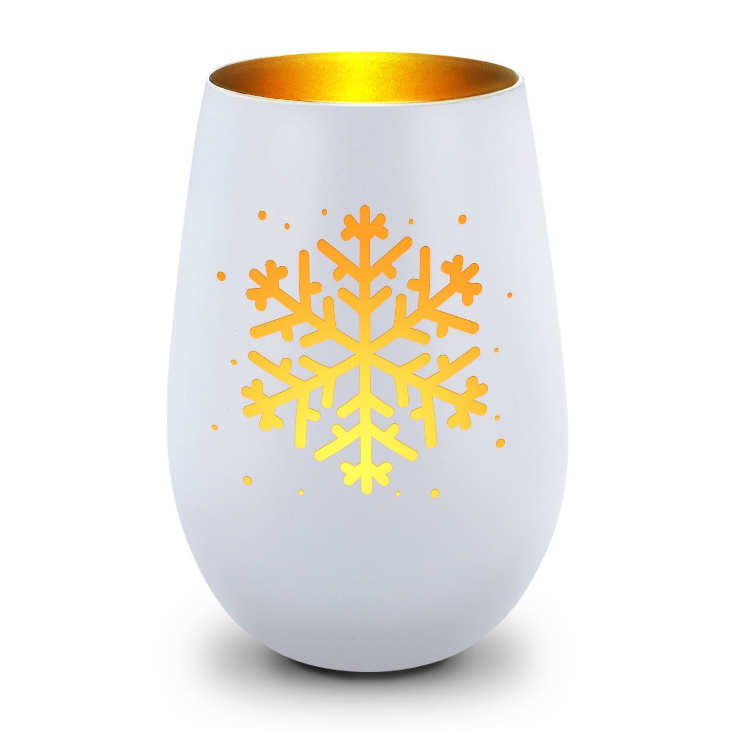 GRAVURZEILE Windlicht aus Glas mit Gravur - Schneeflocke - Weihnachtsdeko zum Verschenken (Weiß/Gold), Geschenke für Frauen und Männer zum Geburtstag und weitere Anlässe