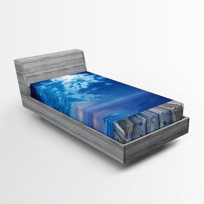 Spannbettlaken Soft Dekorativer Stoff Bettwäsche Rund-um Elastischer Gummizug Abakuhaus See Theme Bewölkt Ansicht von einem Deck