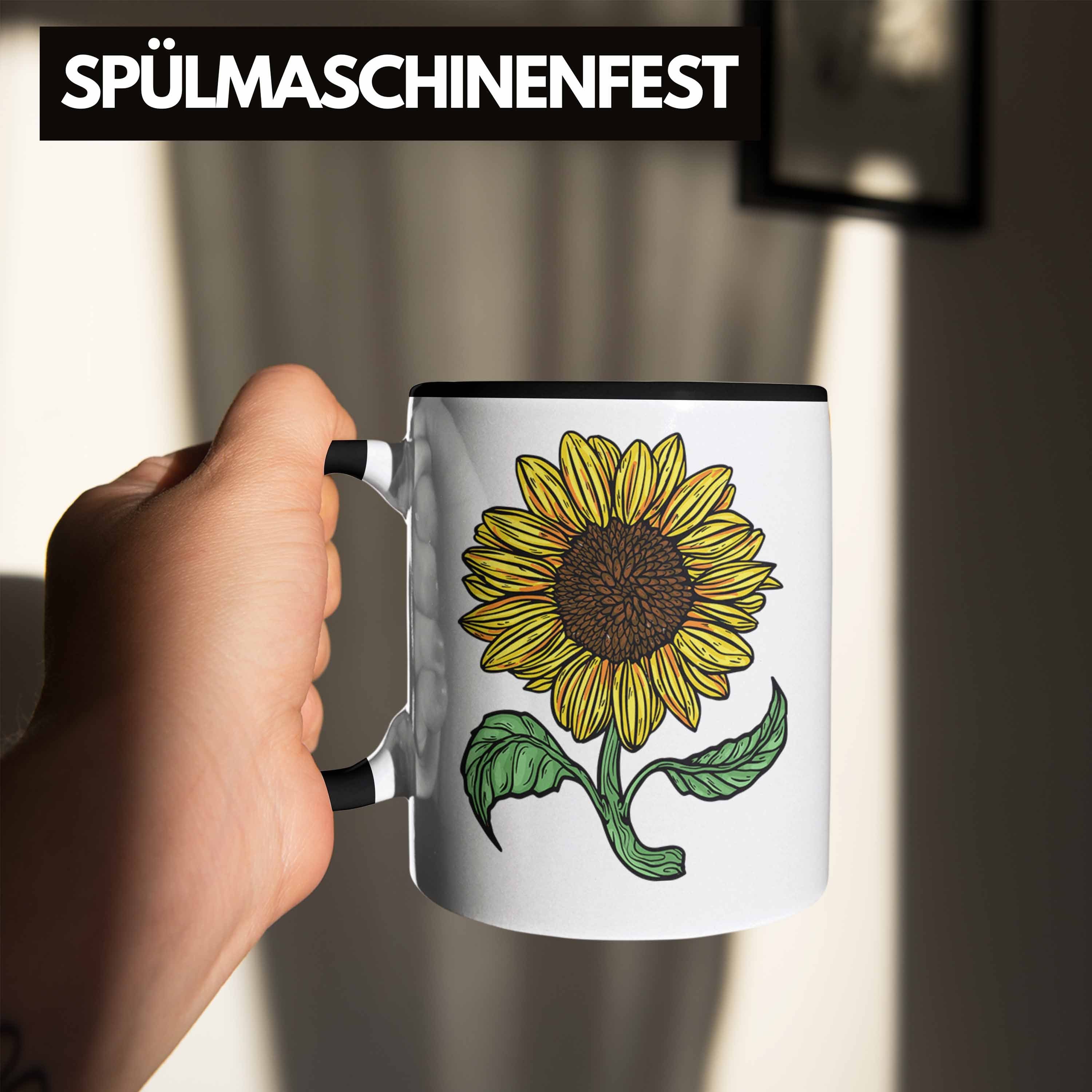 Trendation Sonnenblume Tasse Schwarz Tasse Geschenk Sonnenblumenliebhaber für Lustige