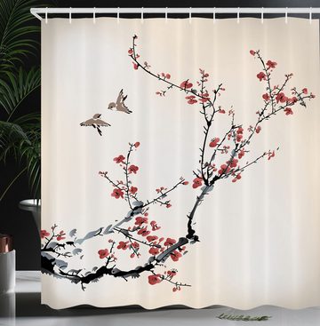 Abakuhaus Duschvorhang Moderner Digitaldruck mit 12 Haken auf Stoff Wasser Resistent Breite 175 cm, Höhe 180 cm, Blumen Art-Kunst-Vögel