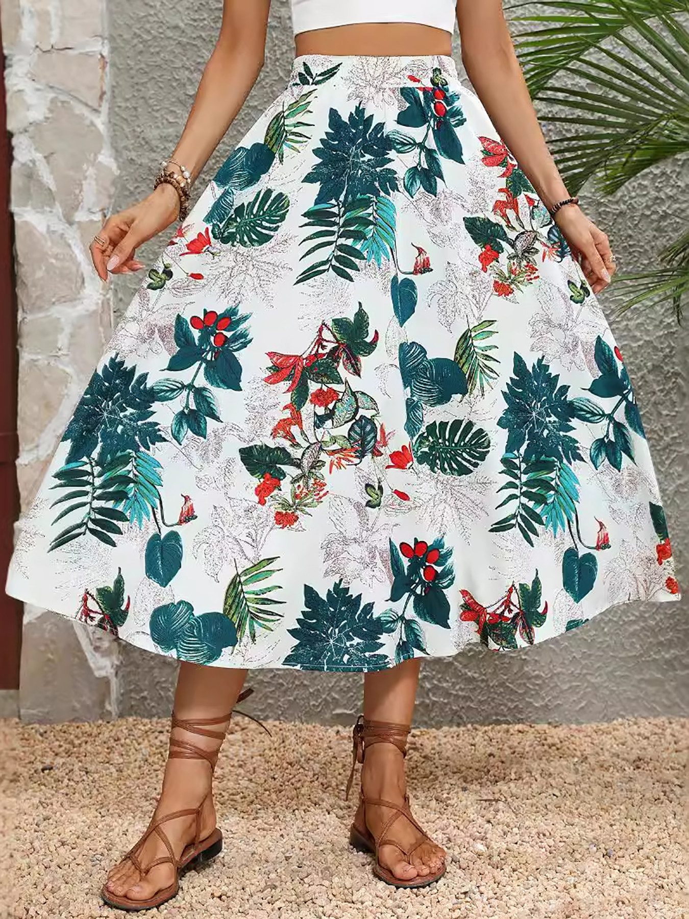 DEBAIJIA Midirock Damen Röcke Sommer Vintage-bedruckte günstig online kaufen