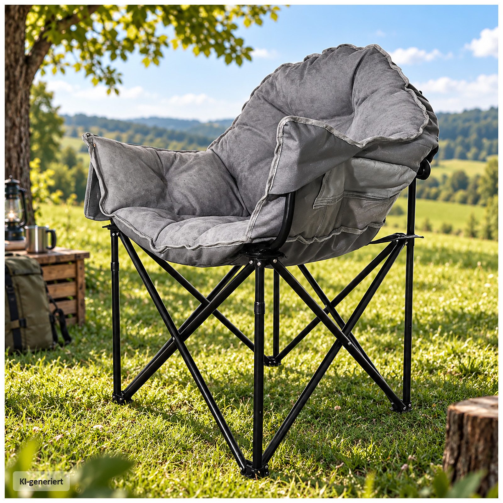 HTI-Living Klappstuhl Klappbarer Komfortsessel mit weichem Velvet Bezug (Stück), Campingstuhl