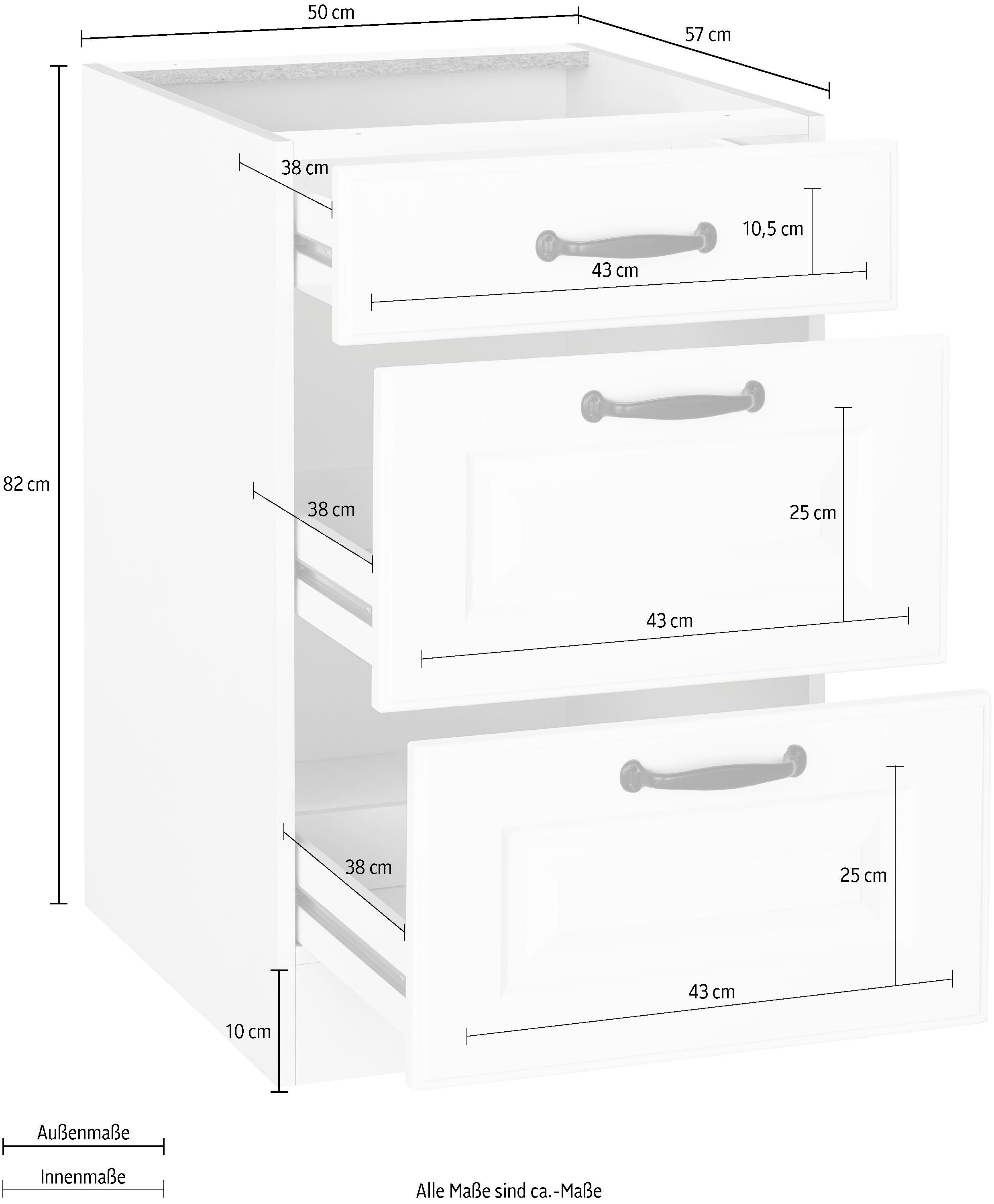 2 wiho Anthrazit Küchen Kassettenfront, | Erla Anthrazit/Anthrazit Arbeitsplatte mit Auszügen, breit Auszugsunterschrank 50 cm ohne großen