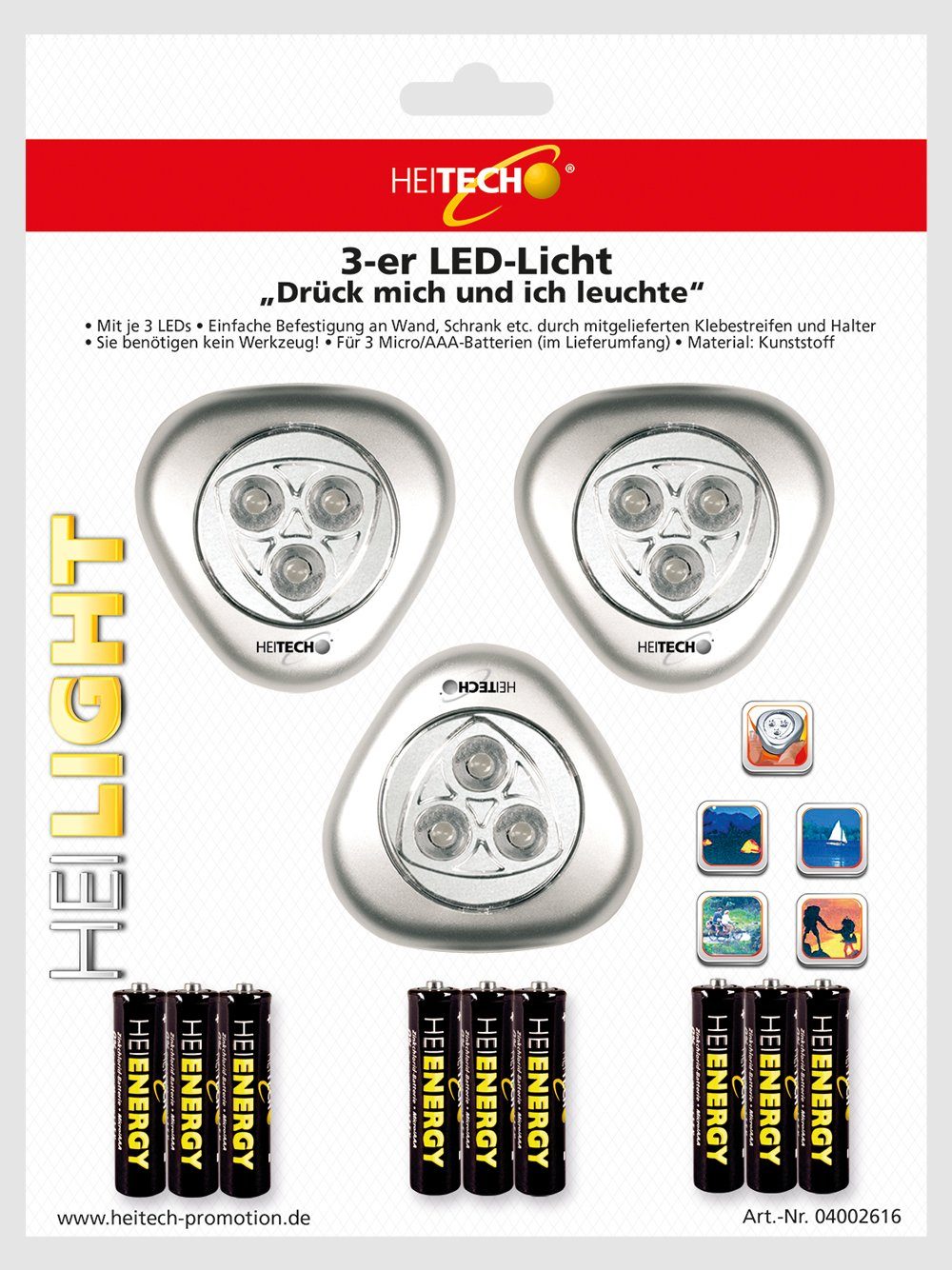 LED HEITECH 3er Wandleuchte batteriebetriebene für LED Innenbereich Lichter Pack -