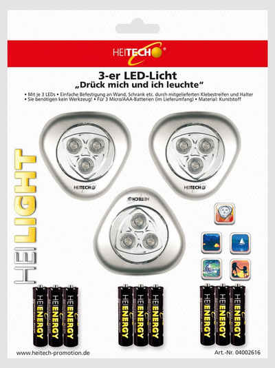 HEITECH LED Wandleuchte LED Lichter 3er Pack für Innenbereich - batteriebetriebene