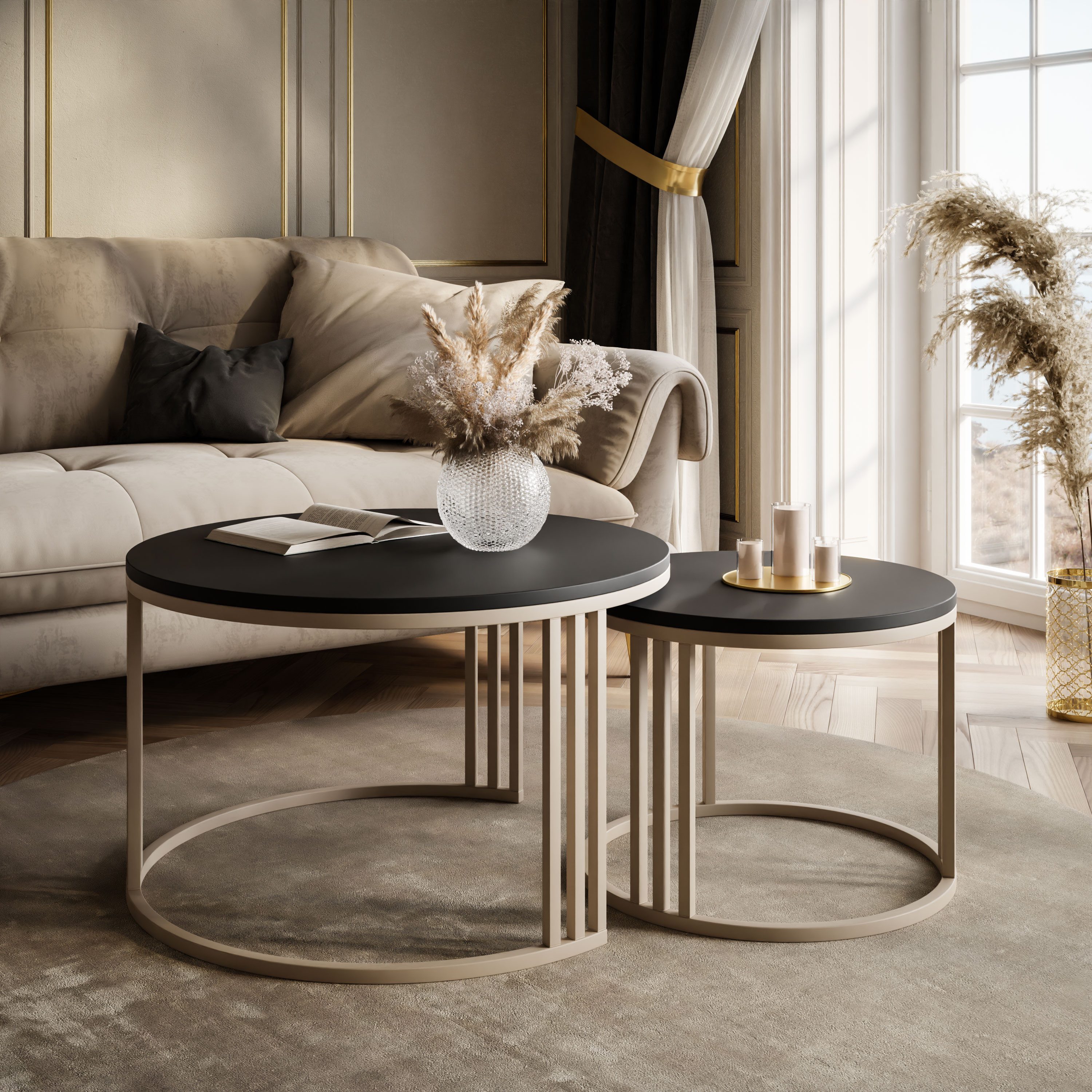 Lookway Couchtisch LORI 2in1 MATT, runder Couchtisch mit kaschmirfarbenem G günstig online kaufen