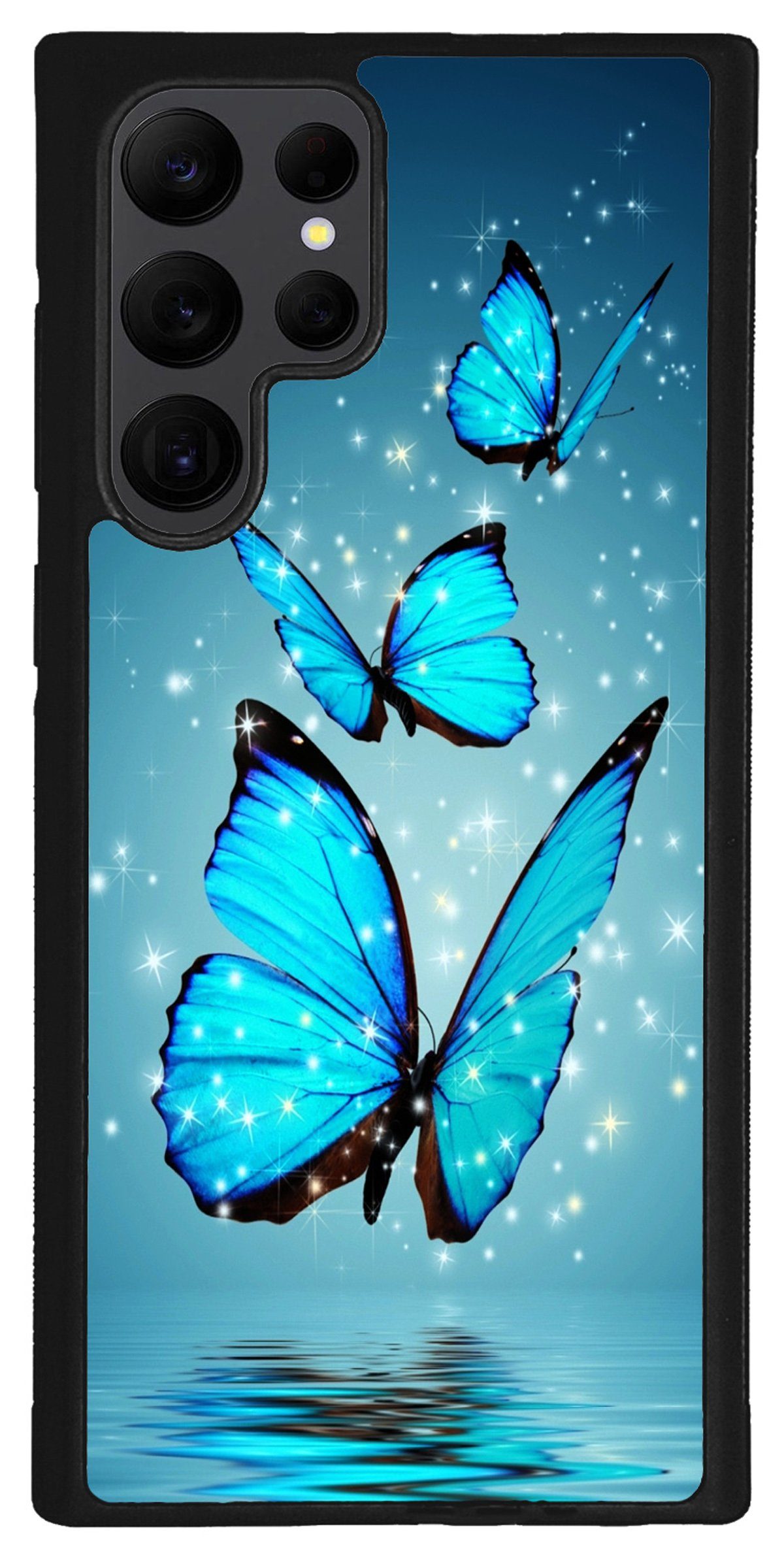 Traumhuelle Handyhülle TPU HÜLLE Silikon MOTIV 4 Case Cover Schutzhülle Backcover Etui 5G, Schmetterling Blau Handy Bumper Smartphone Rückschale Schwarz