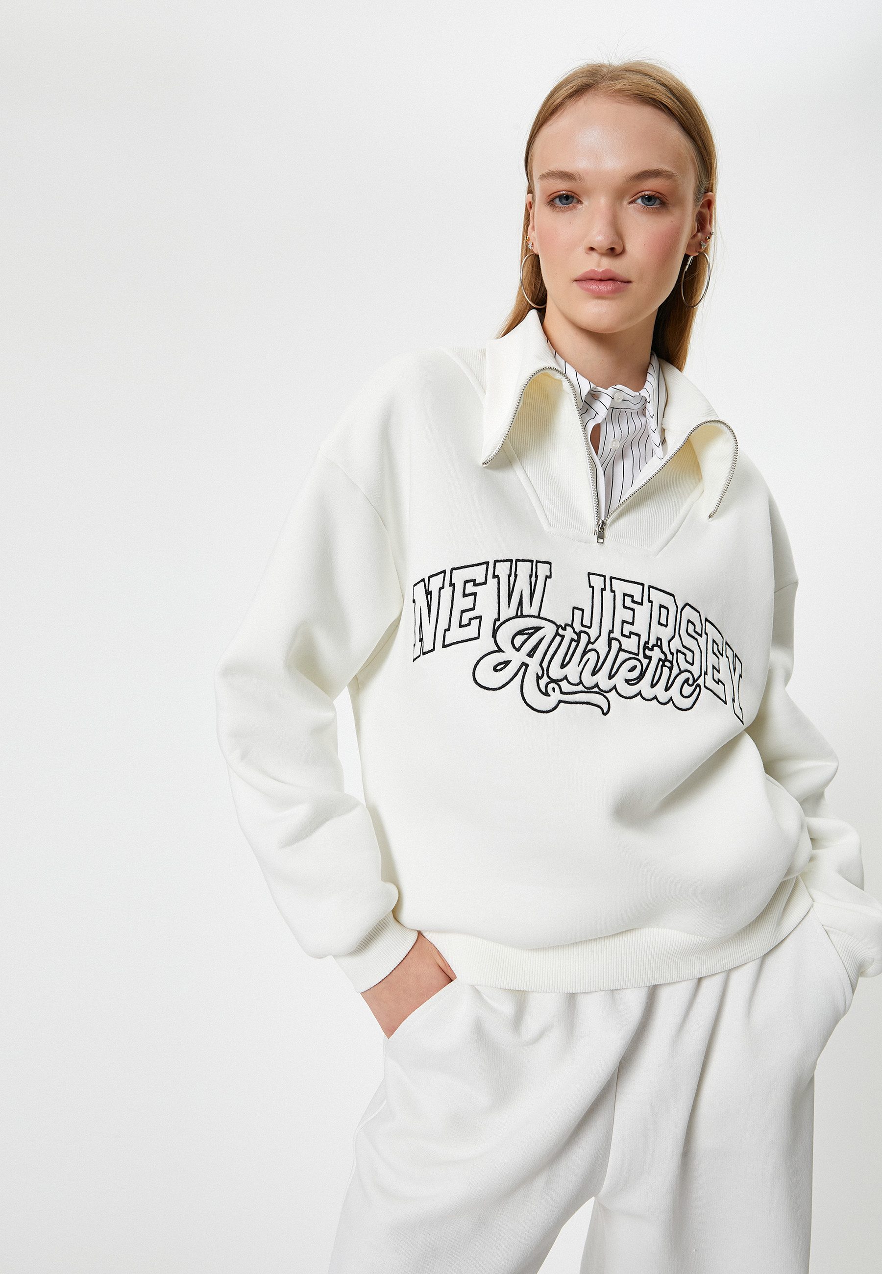 Koton Sweatshirt Halbreißverschluss Mit Aufdruck