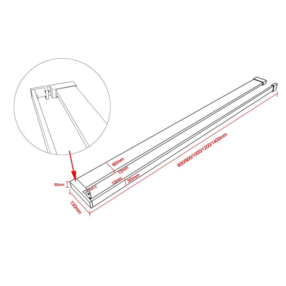 AICA Walk-in-Dusche 200cm 8mm ESG schwarz mit Handtuchhalter Dusche Duschabtrennung, Einscheibensicherheitsglas
