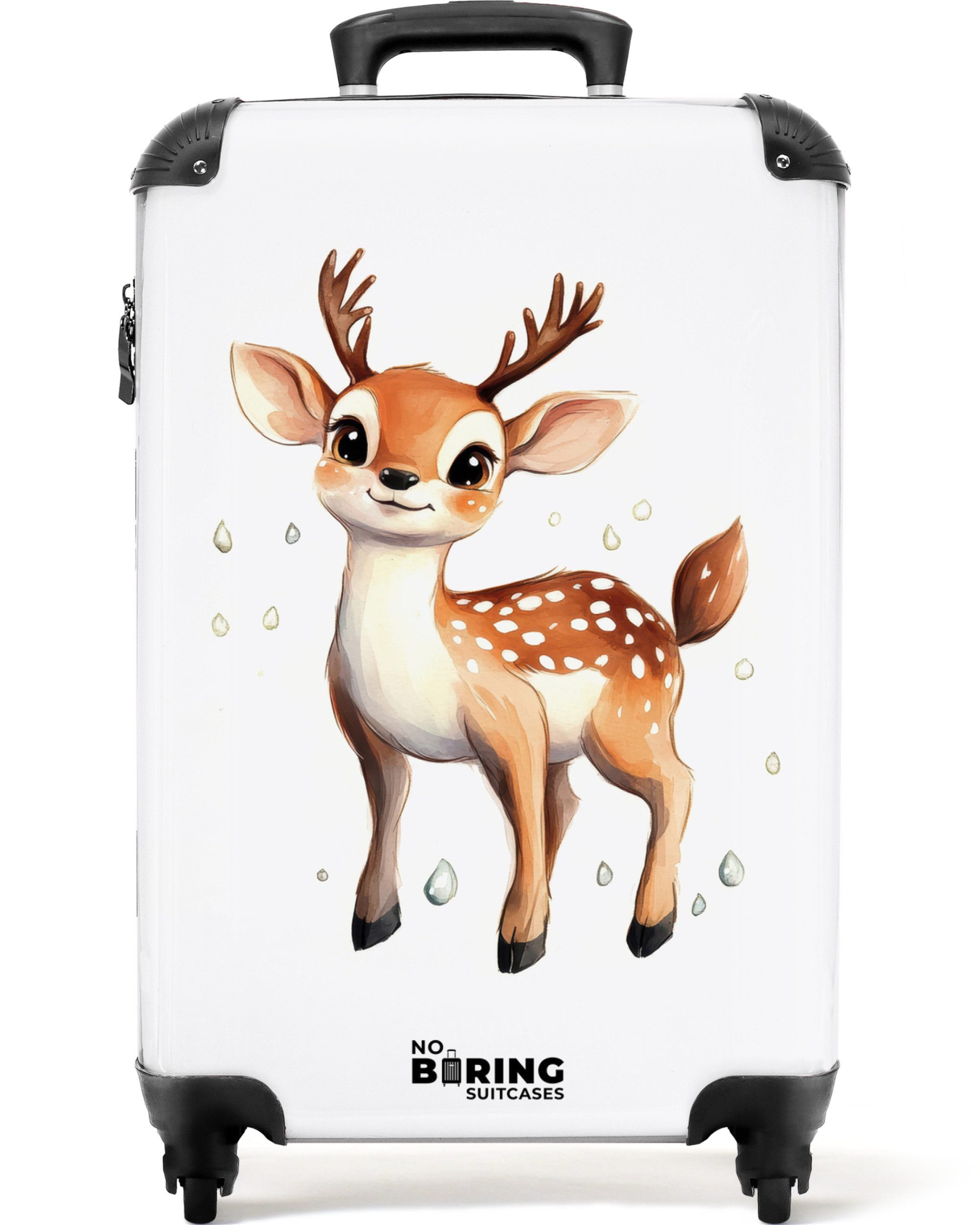 NoBoringSuitcases.com© Kinderkoffer Junghirsch mit Geweih und weißen Punkten 55x35x20cm, 4 Rollen, Kinder Koffer Klein, Trolley Handgepäck, Reisekoffer