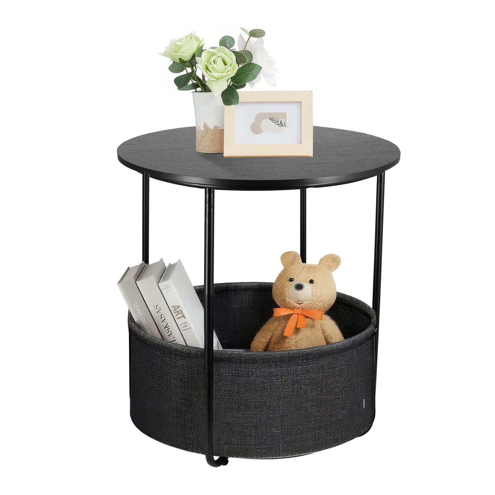 BlingBin Beistelltisch Rund Couchtisch mit Stauraum Korb aus Stoff, Kleiner günstig online kaufen