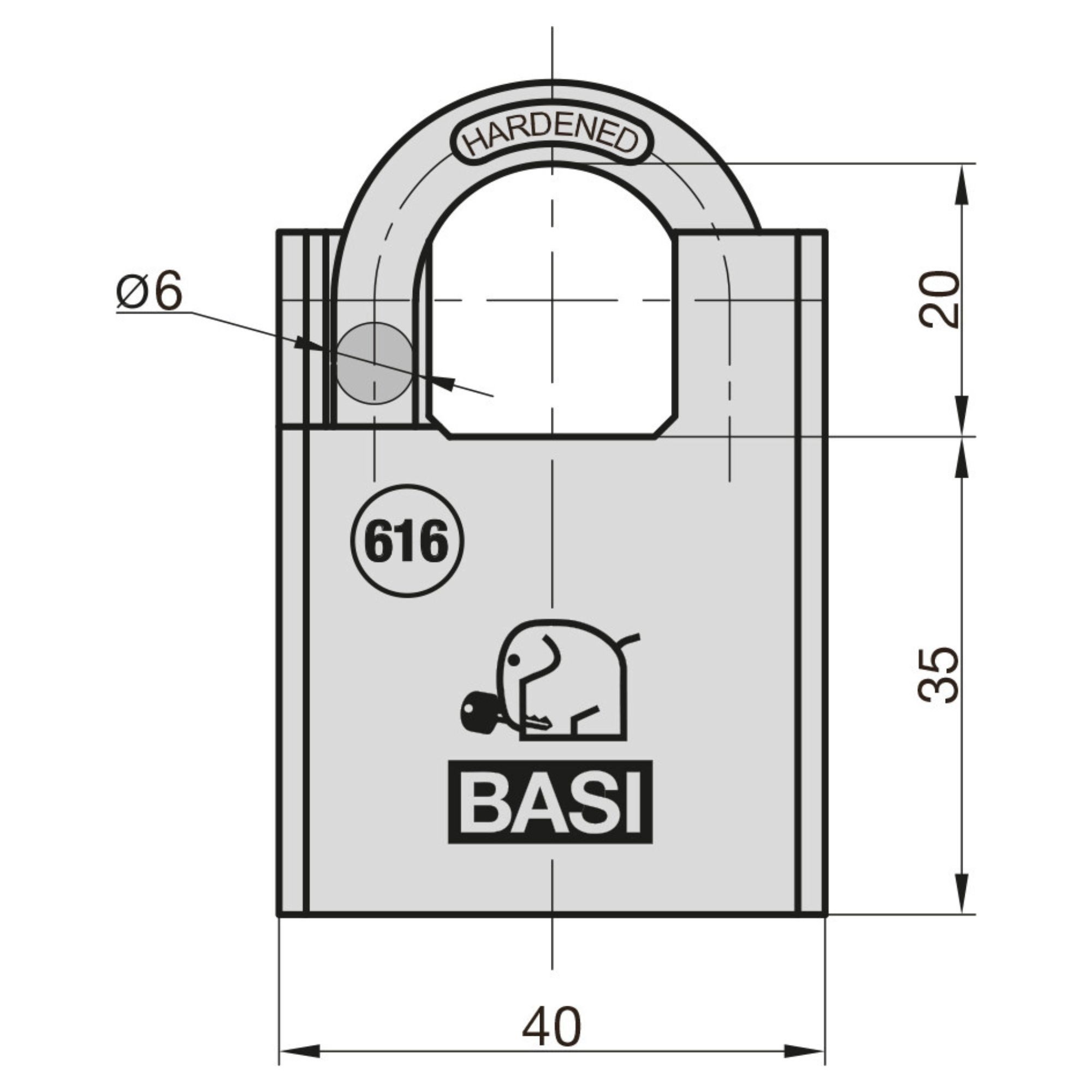 BASI Vorhängeschloss Vorhangschloss, (Packung, 1-tlg), Sicherheitsschloss, beschichtet, B40mm, Bügelschutz, 2 Bahnenschlüssel