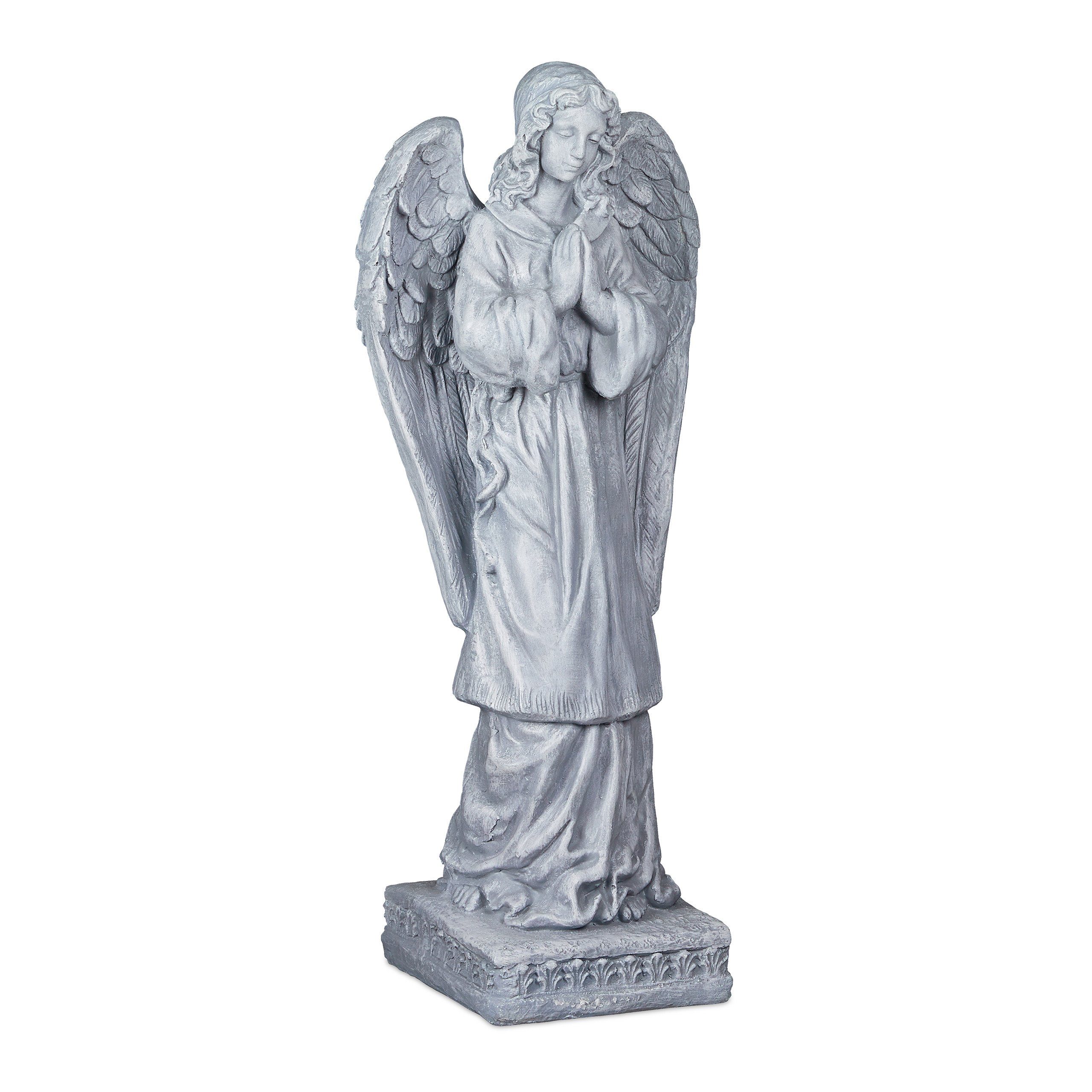 Wetterfeste Grabengel Figuren Set – Sitzende Engel Aus Kunststein, Grau, 9x13 Cm & 6x10 Cm | Für Grabdekoration & Als Trauergeschenk