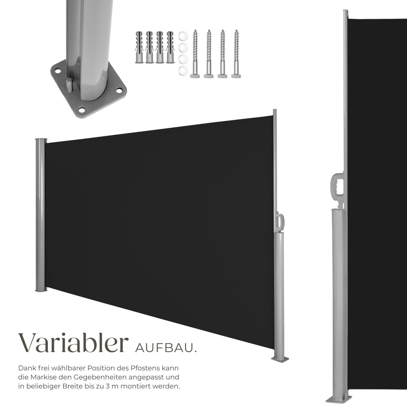 tectake Seitenarmmarkise Aluminium Seitenmarkise ausziehbar, blickdicht