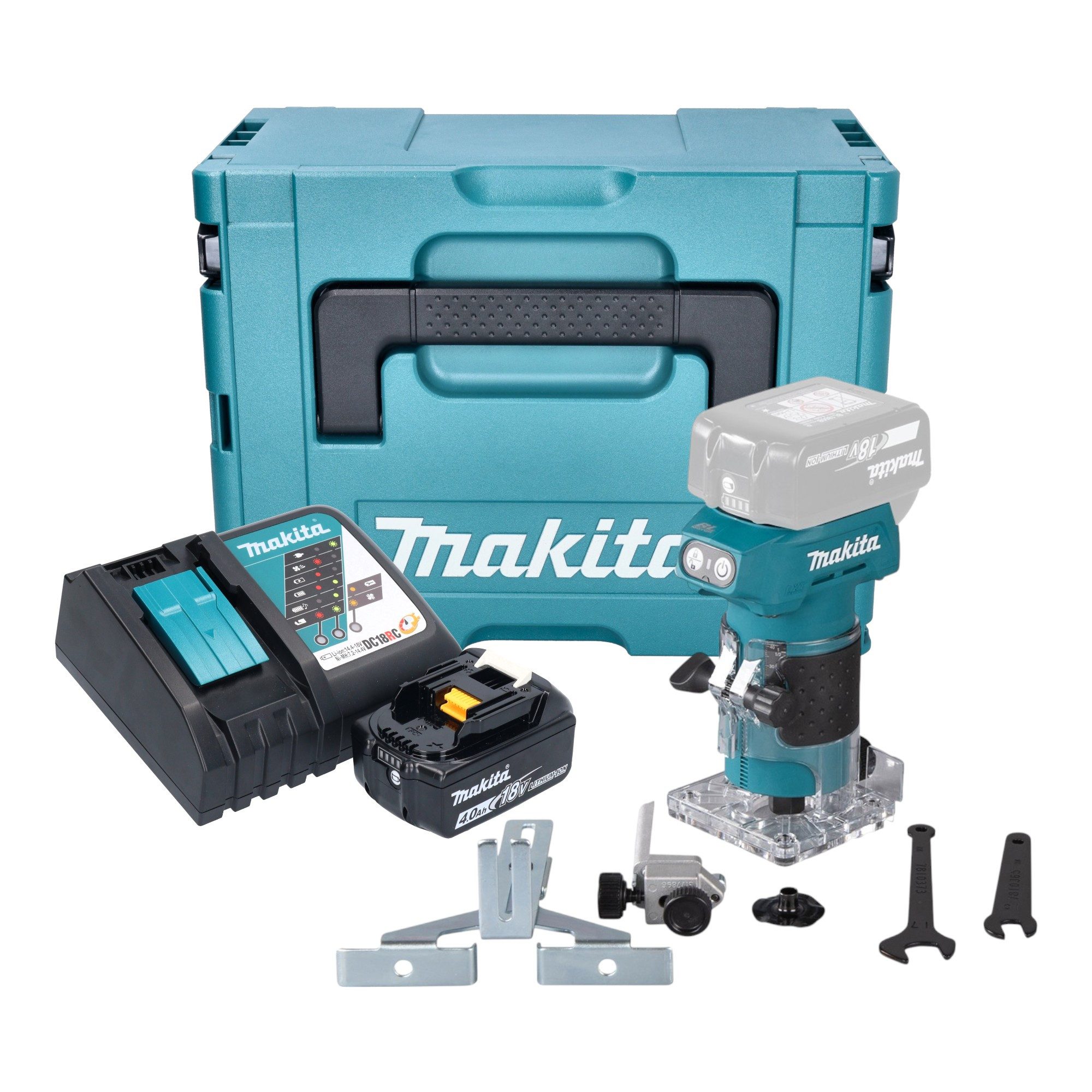 Makita Oberfräse DRT 52 RM1J Akku Kantenfräse 18 V 6 mm Brushless + 1x Akku 4,0 Ah