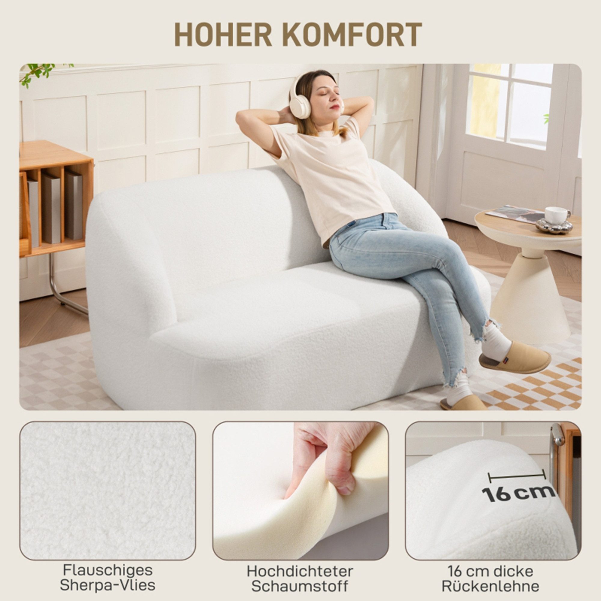 MC Star 2-Sitzer Sofa, geschwungenes Design, Polstersofa mit Fleece-Bezug, günstig online kaufen