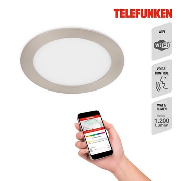 Telefunken LED Einbauleuchte 309402TF, LED fest verbaut, Farbwechsler, Kaltweiß, Neutralweiß, Tageslichtweiß, Warmweiß, Appsteuerung, RGB, CCT Sprachsteuerung, ultraflach, matt-nickel