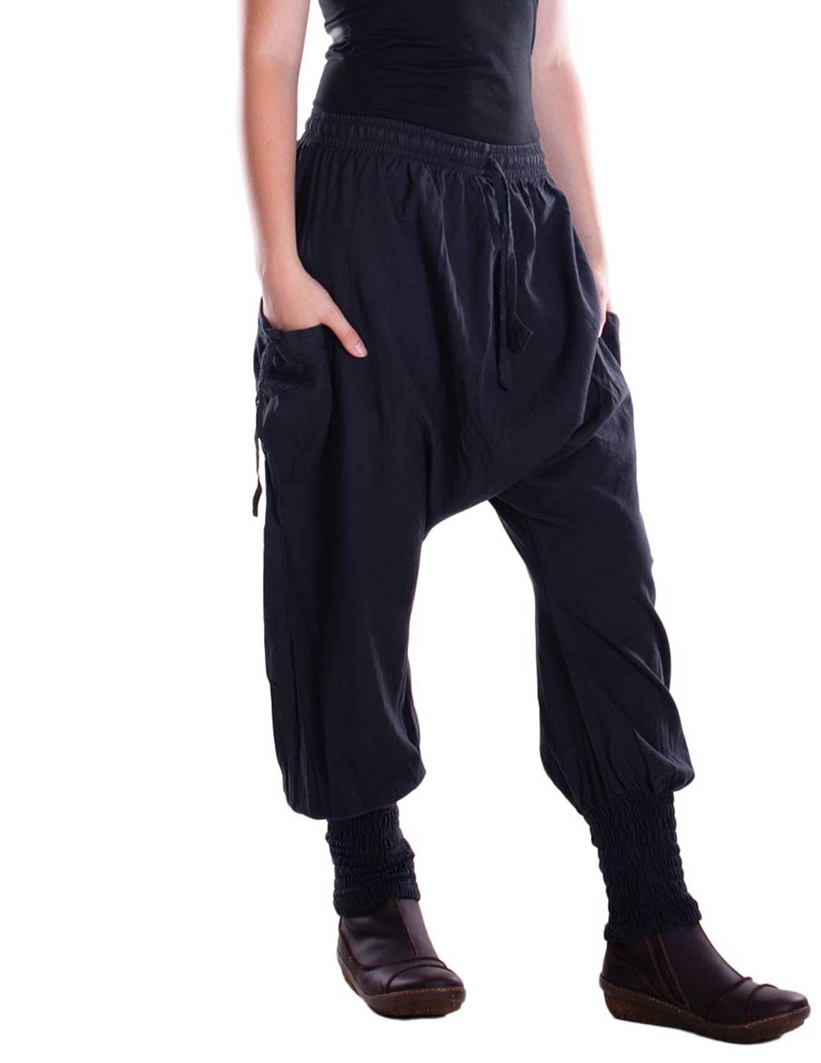 Vishes Haremshose Hose aus Baumwolle mit Gummibund und seitlichen Taschen Alternative Mode, Ethno, Hippie, Goa Style