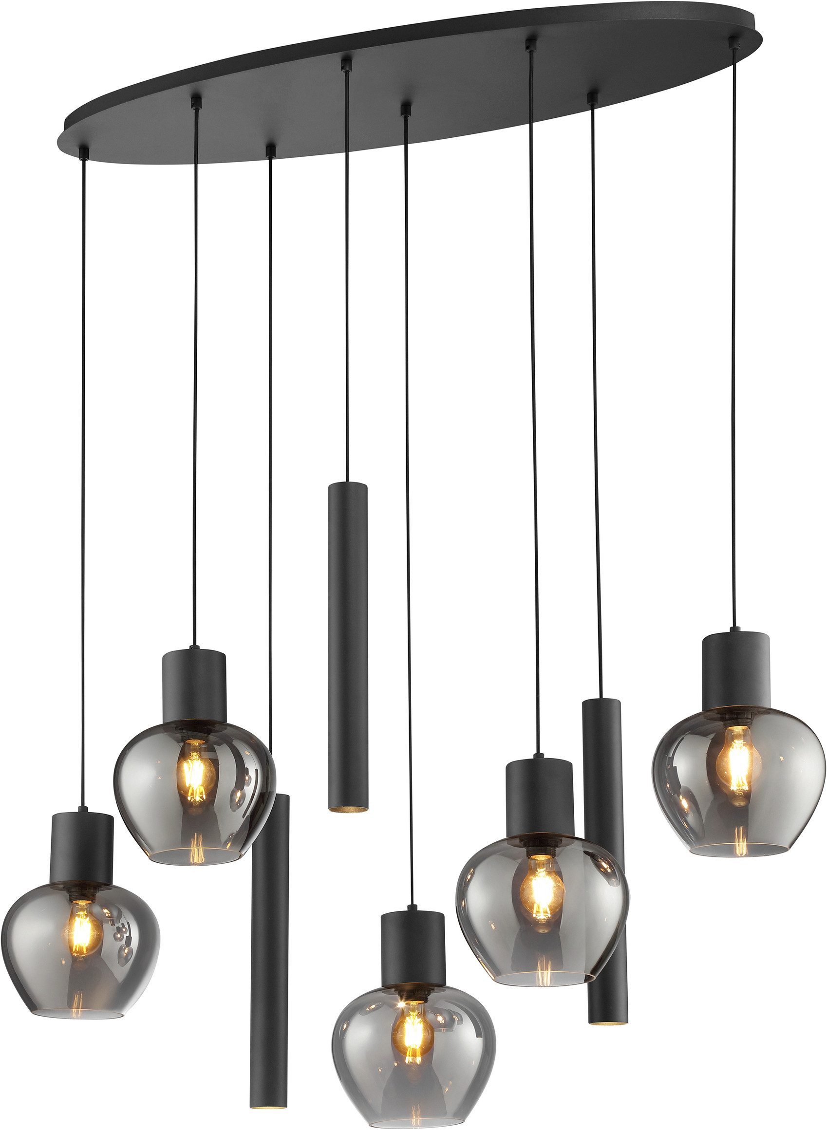 Brilliant Pendelleuchte Ligari, ohne Leuchtmittel, Höhe 150 cm, Fassung E27, teilw. GU 10, Aluminium Rauchglas, schwarz