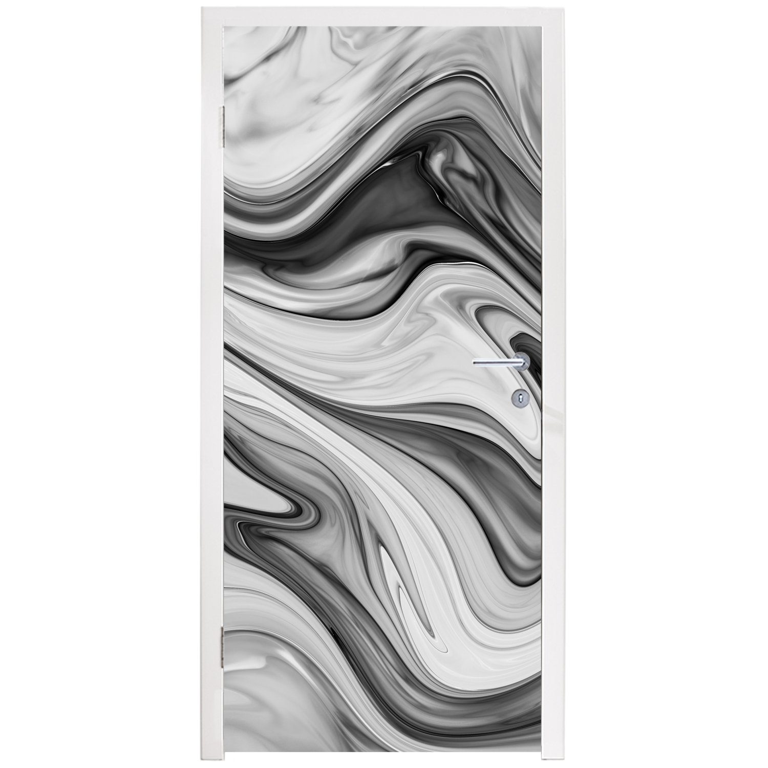Muster Tür, St), Schwarz, 75x205 bedruckt, - für Marmor Fototapete cm Matt, MuchoWow - - Grau Türtapete Marmoroptik (1 - Türaufkleber,