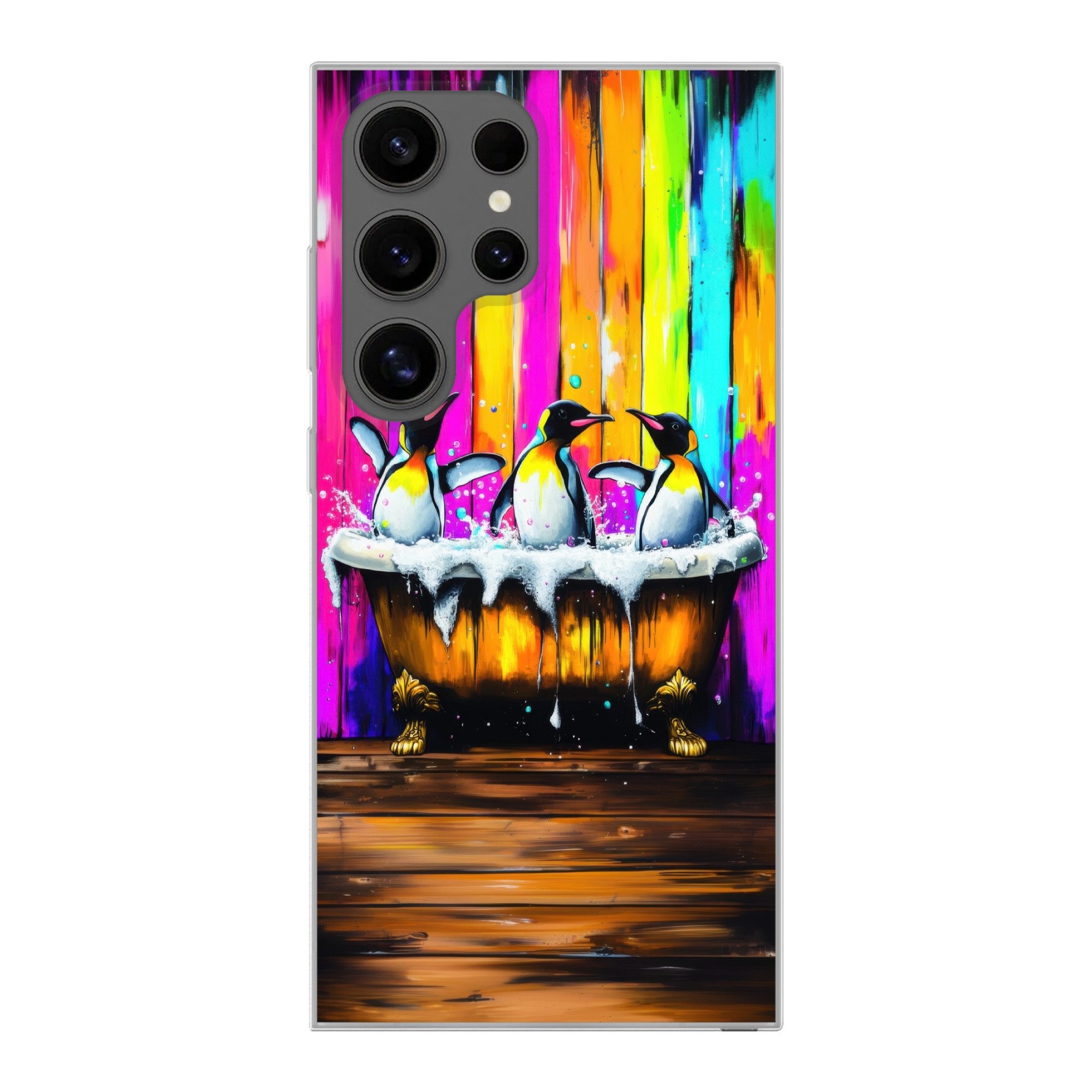 MuchoWow Handyhülle für Samsung Galaxy S24 Ultra Pinguine - Badewanne - Bunt - Schaumstoff, Phone Case, Silikon, Schutzhülle Dünn