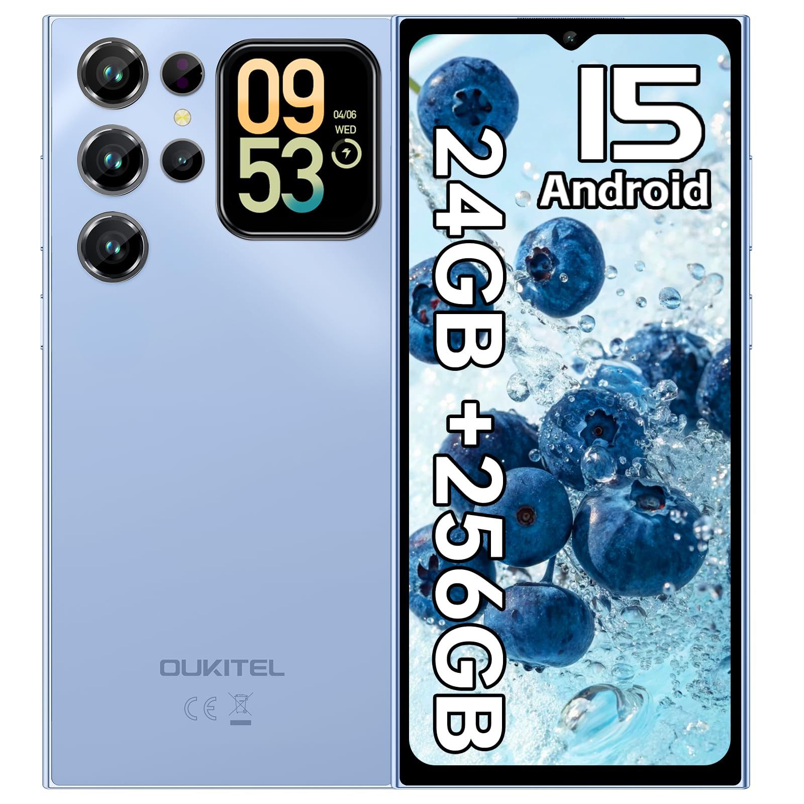 OUKITEL C62 Pro Android 15 Smartphone (17,48 cm/6.88 Zoll, 256 GB Speicherplatz, 13 MP Kamera, 5150mAh, 24(8+16)GB+256GB /1TB, 6.88" HD+ 90Hz, NFC, GPS, Face Unlock)