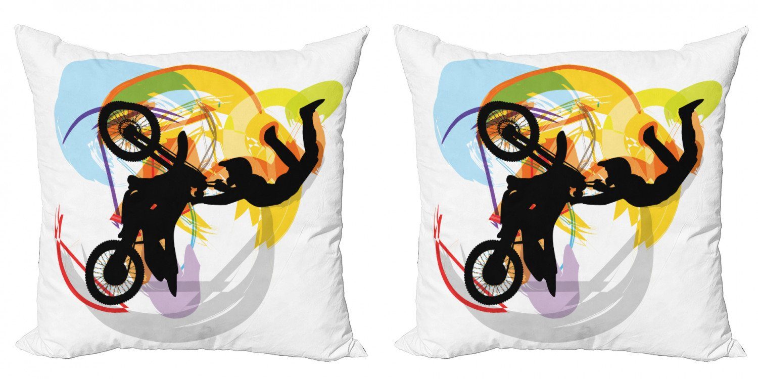 Accent Modern Motocross-Fahrer Extremsportarten (2 Digitaldruck, Doppelseitiger Kissenbezüge Stück), Abakuhaus