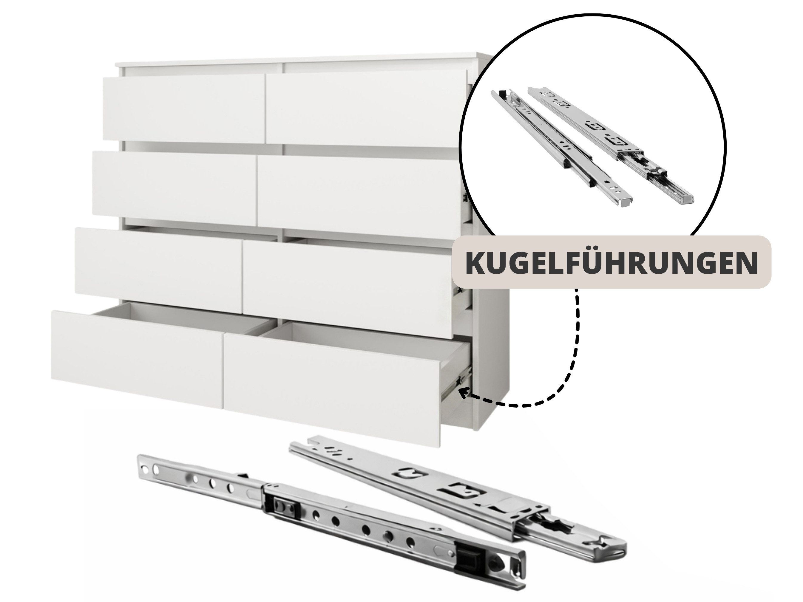 Beautysofa Kommode 100 cm LEMON mit 8 Schubladen (Moderne Schubladenkommode in Weiß oder Kaschmir, Kugelführungen), Sideboard Schlafzimmer Wohnzimmer
