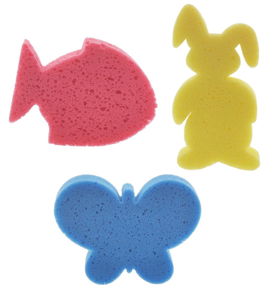 varivendo Duschschwamm 3er Kinder Badeschwamm Tier-Set Blau Gelb Rot, 3-tlg., Kinderbadewannenschwamm Schwamm Duschschwamm Waschschwamm