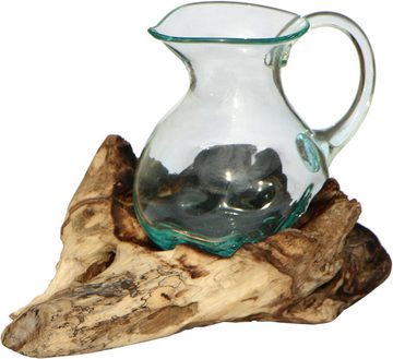 Wogeka Wasserkrug Glas-Krug auf Wurzelholz Kanne Teakholz Gamal Bali Vase