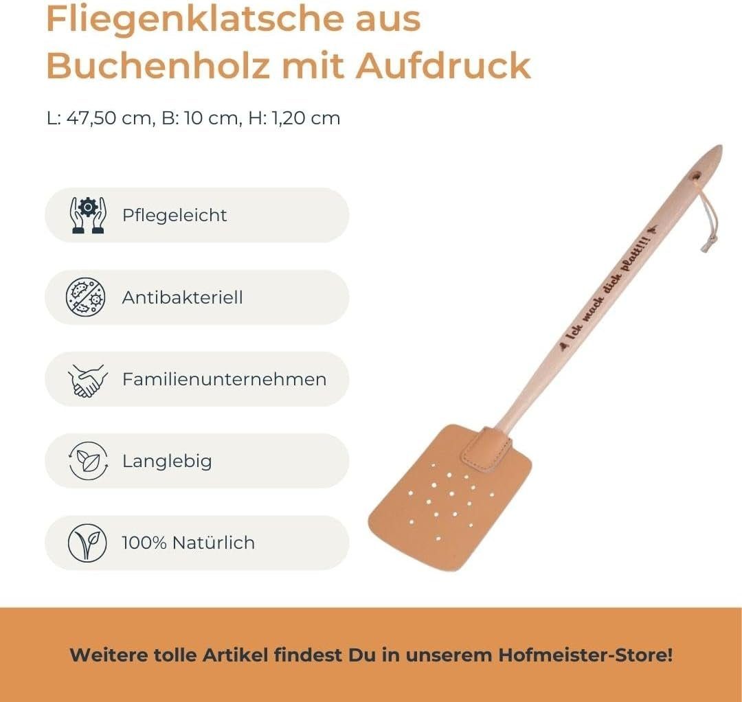 Hofmeister Fliegenklatsche "Ich mach dich platt" Buchenholz Leder Fliegenfänger