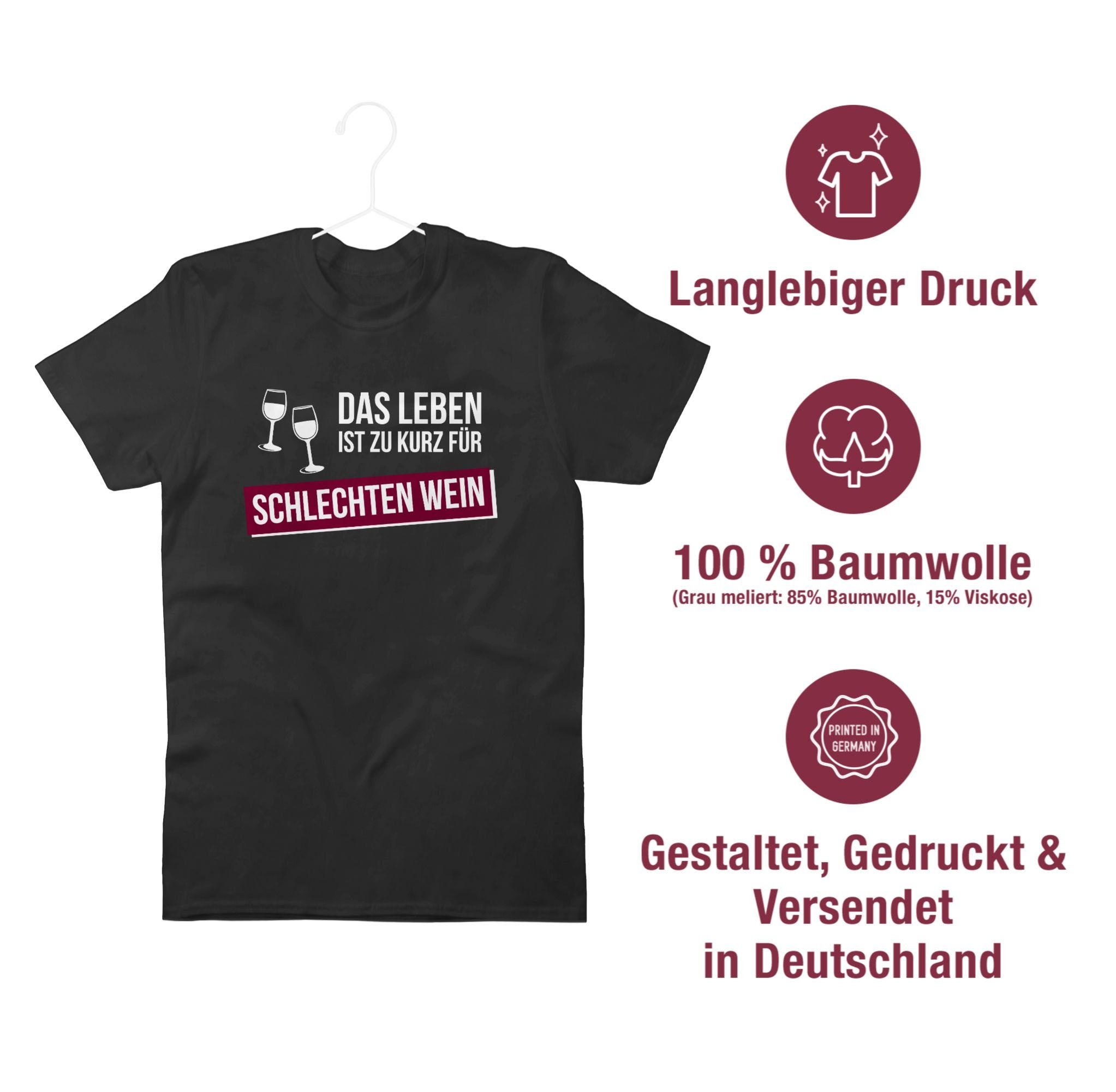 ist schlechten Wein Statement Schwarz Sprüche 2 kurz zu für T-Shirt Shirtracer Leben Das