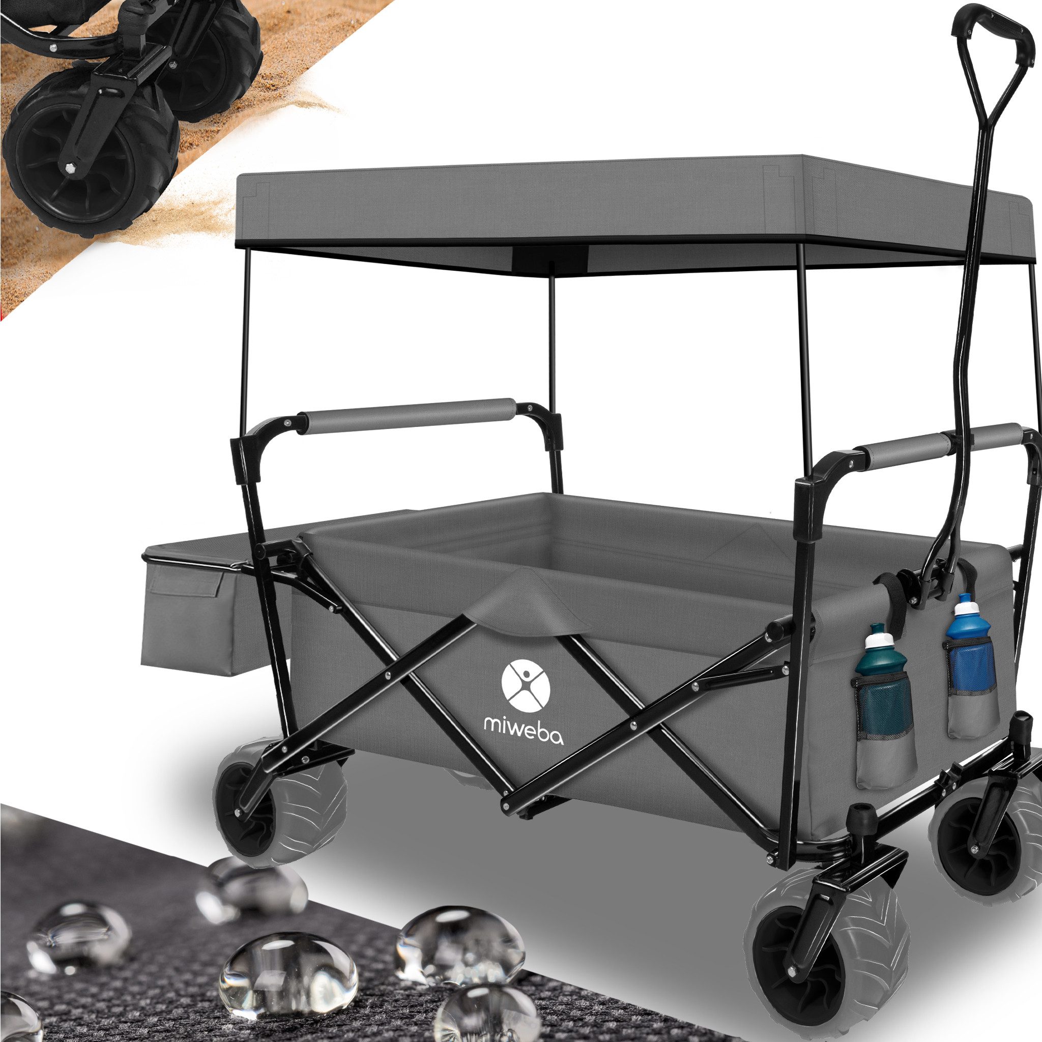 miweba Bollerwagen Transportkarre Handwagen klappbarer Bollerwagen MB-10 (faltbar - 100 kg Tragkraft - inkl. abnehmbares Sonnendach - 360 Grad Räder -, 2-tlg., Reiß- und scheuerfest - elastisch - witterungsbeständig), Faltwagen - Transportkarre - Kinderwagen - Kinderbollerwagen