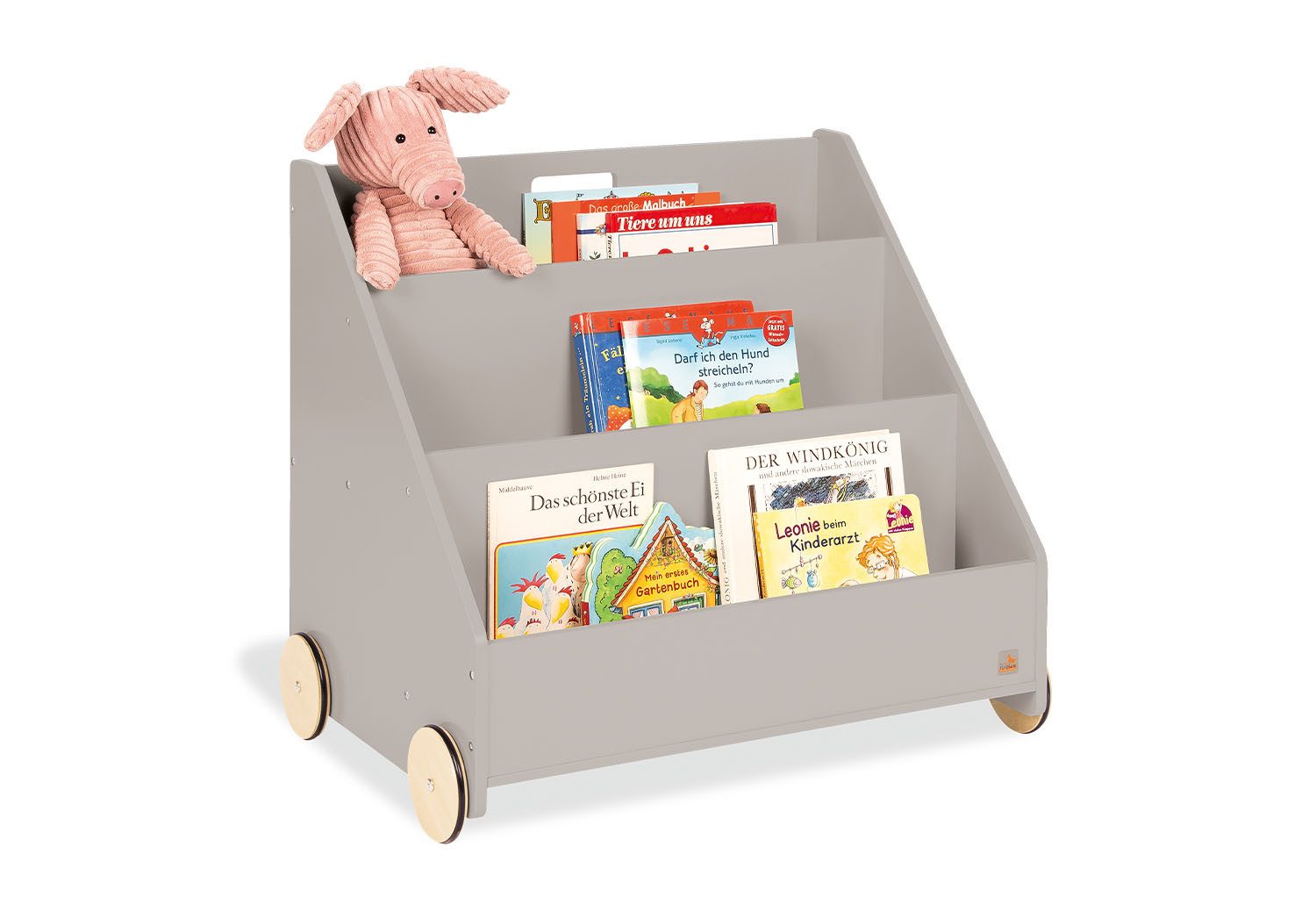 Pinolino® Kinderregal Kinderbücherregal mit Rollen 'Lasse', grau
