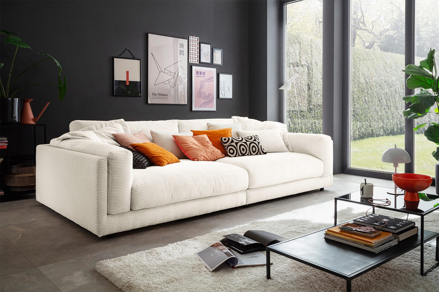 KAWOLA Big-Sofa RAINA, Couch Cord oder Leder verschiedene Farben 254x150 cm