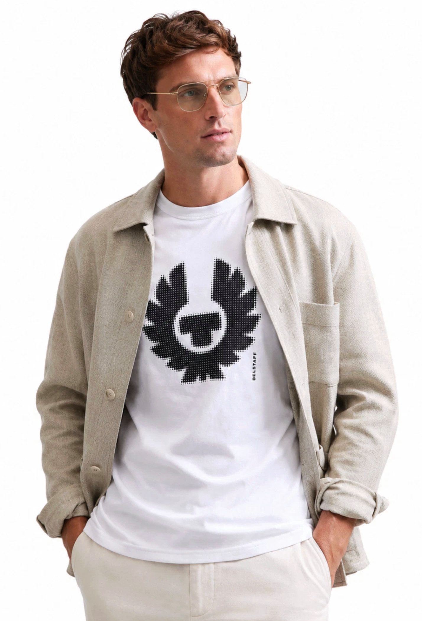 Belstaff T-Shirt London Retro Bitmap Logo Iconic Tee Cotton Regular Cut (1-tlg) Großflächiger Bitmap-Phoenix-Print auf der Vorderseite