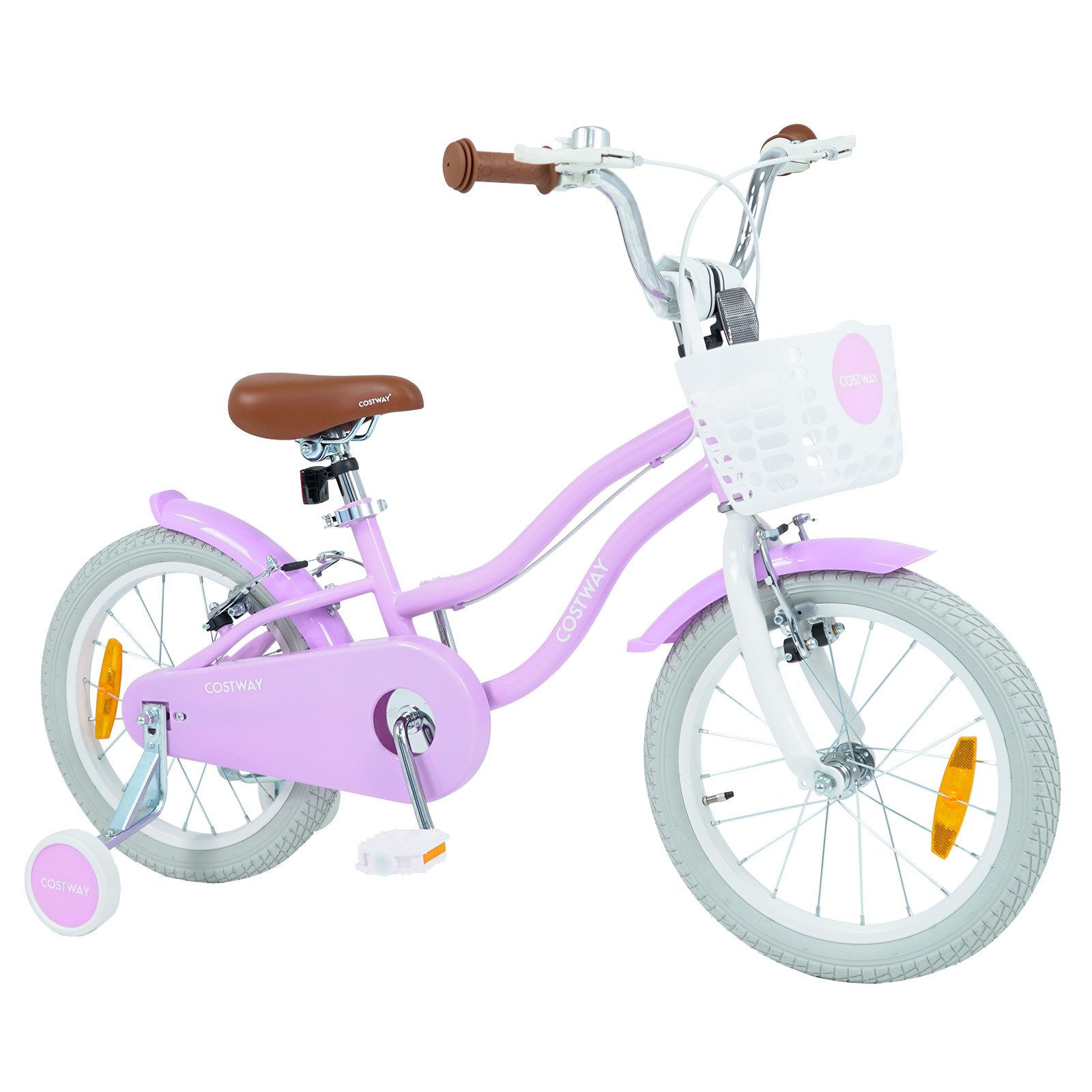 COSTWAY Kinderfahrrad, Mit Korb, Klingel, Doppelbremsen & abnehmbaren Stützrädern