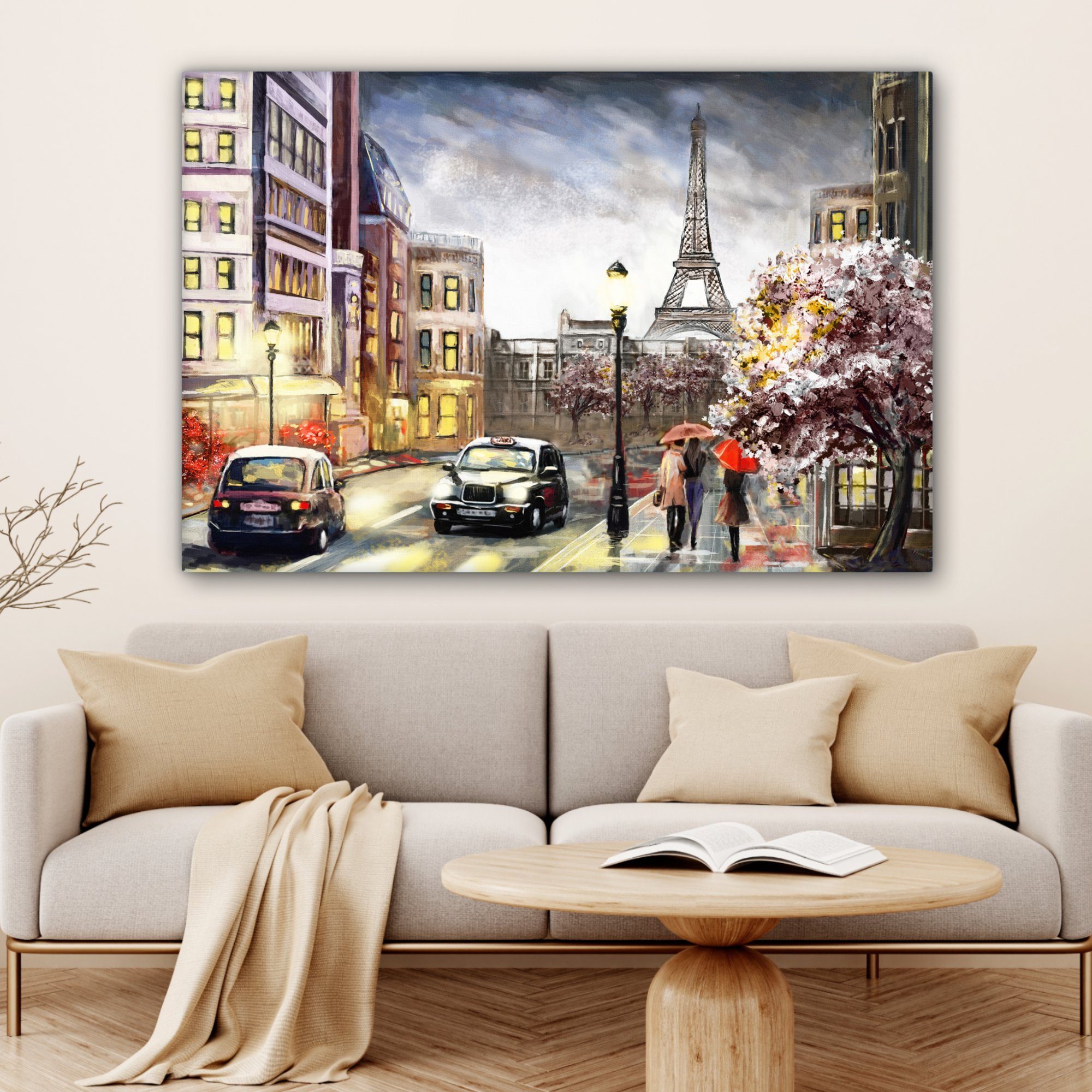OneMillionCanvasses® Gemälde großes, Öl, Gemälde, Paris - - Wohnbereiche, (1 alle Gemälde 120x80 Wandbild cm XXL, Frankreich St), für 