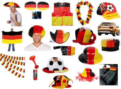 JUNG Flagge Deutschland Fanpaket 33tlg GESAMTWERT 180€ Fanartikel Frauen Männer (Fahne, Flagge, Fan Artikel, Mützen, Auto, 33-St., Europameisterschaft, Schwarz Rot Gold, Damen Herren), Fanfare, Fahnen, Hüte, Autodeko, Fan-Box UEFA Fussball EM 2024