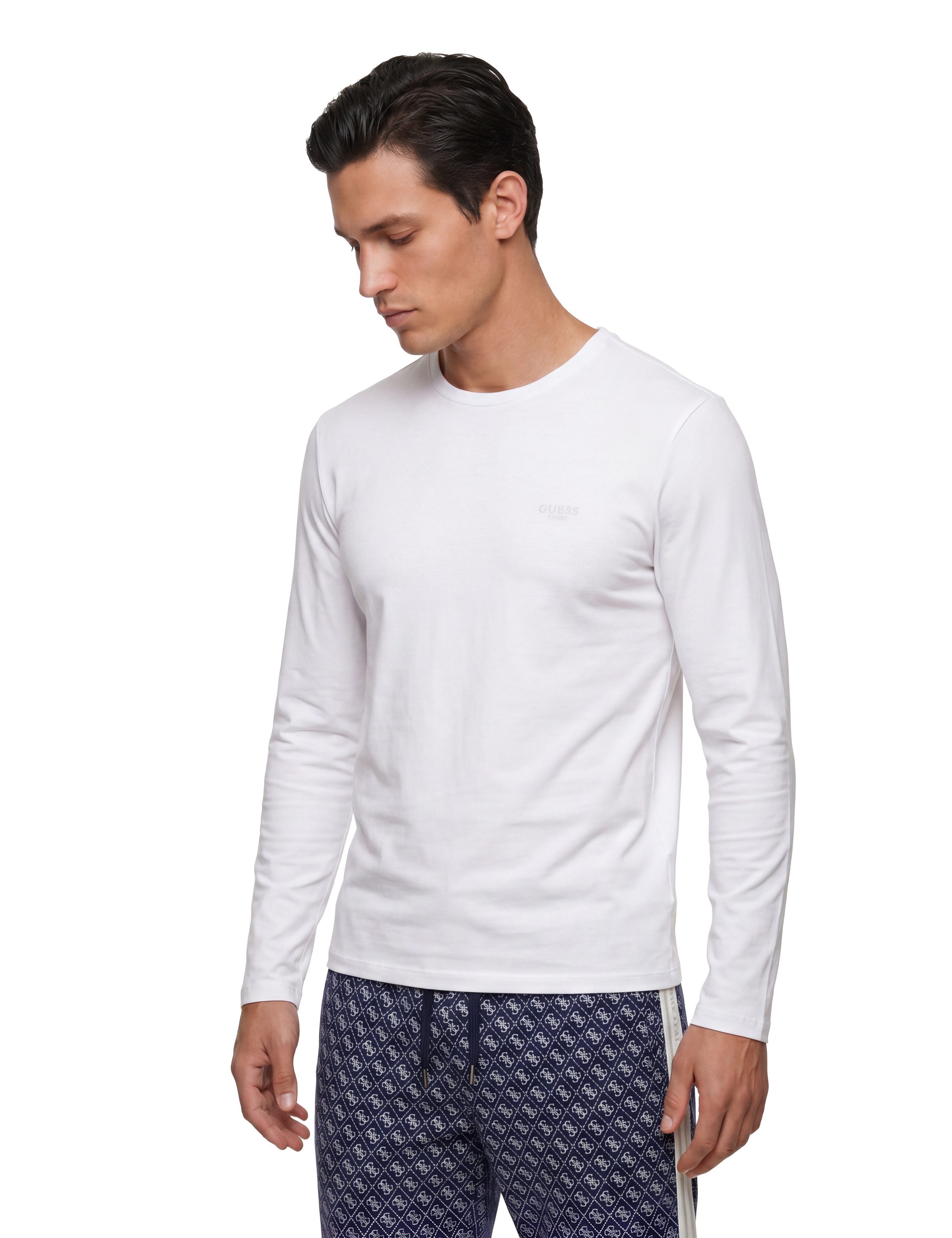 Guess Langarmshirt Rundhalsausschnitt, Bamwoll-Mix, Logodrck