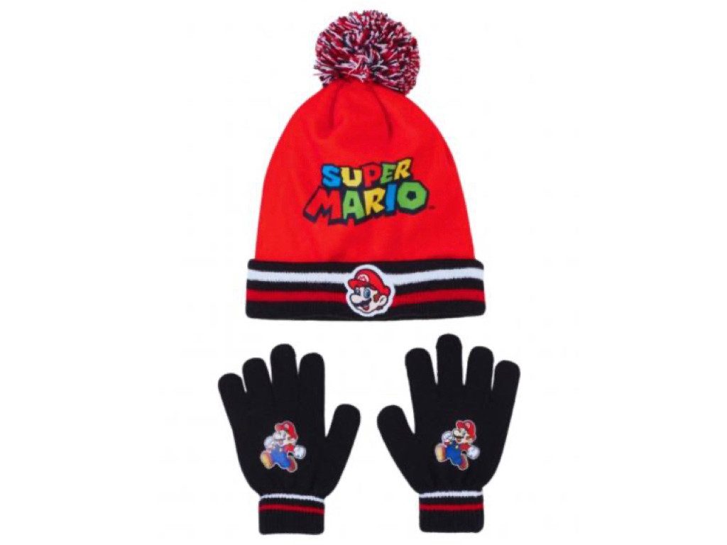 Super Mario Bommelmütze Mütze und Handschuhe Set