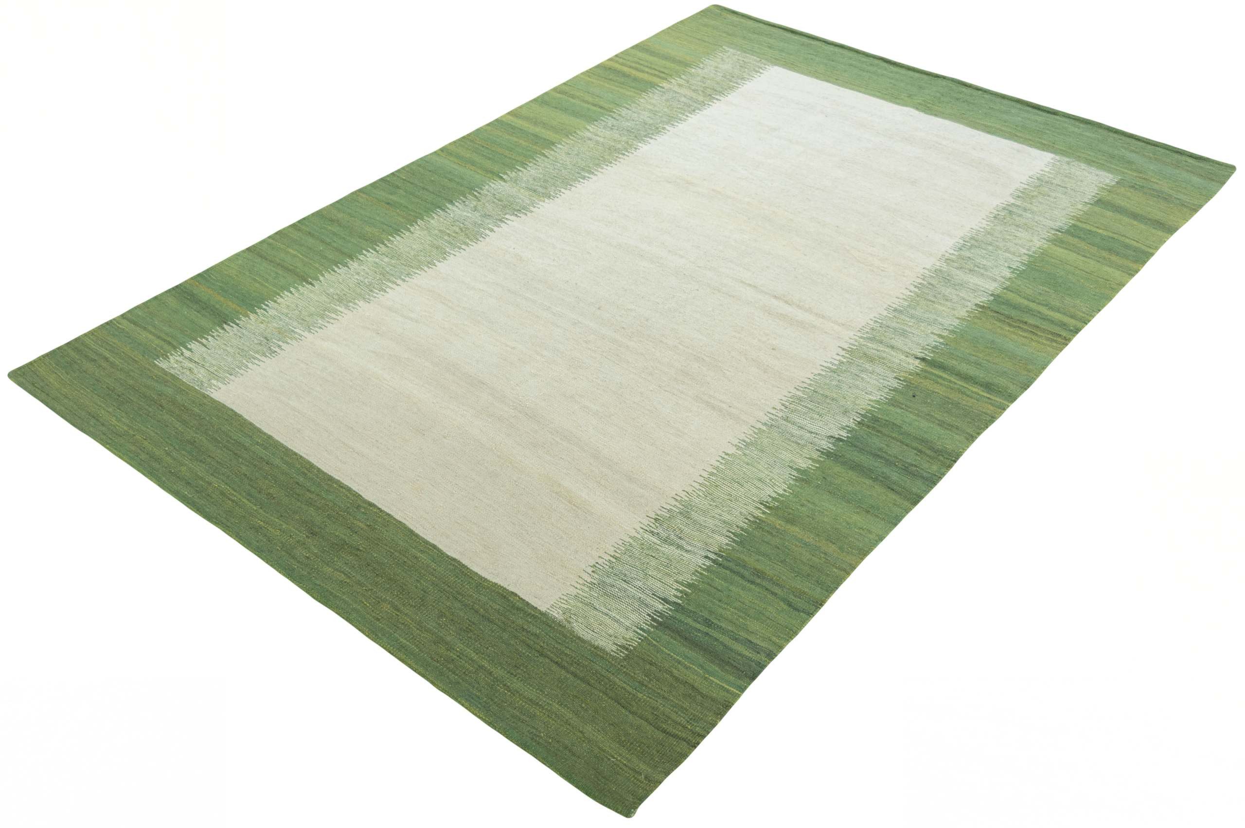 CABBEL Orientteppich 256x172 cm Kandou Grün Kelim Teppich Schurwolle Handgewebt Unikat, rechteckig, Höhe: 5 mm, 100% Schurwolle – weich und pflegeleicht