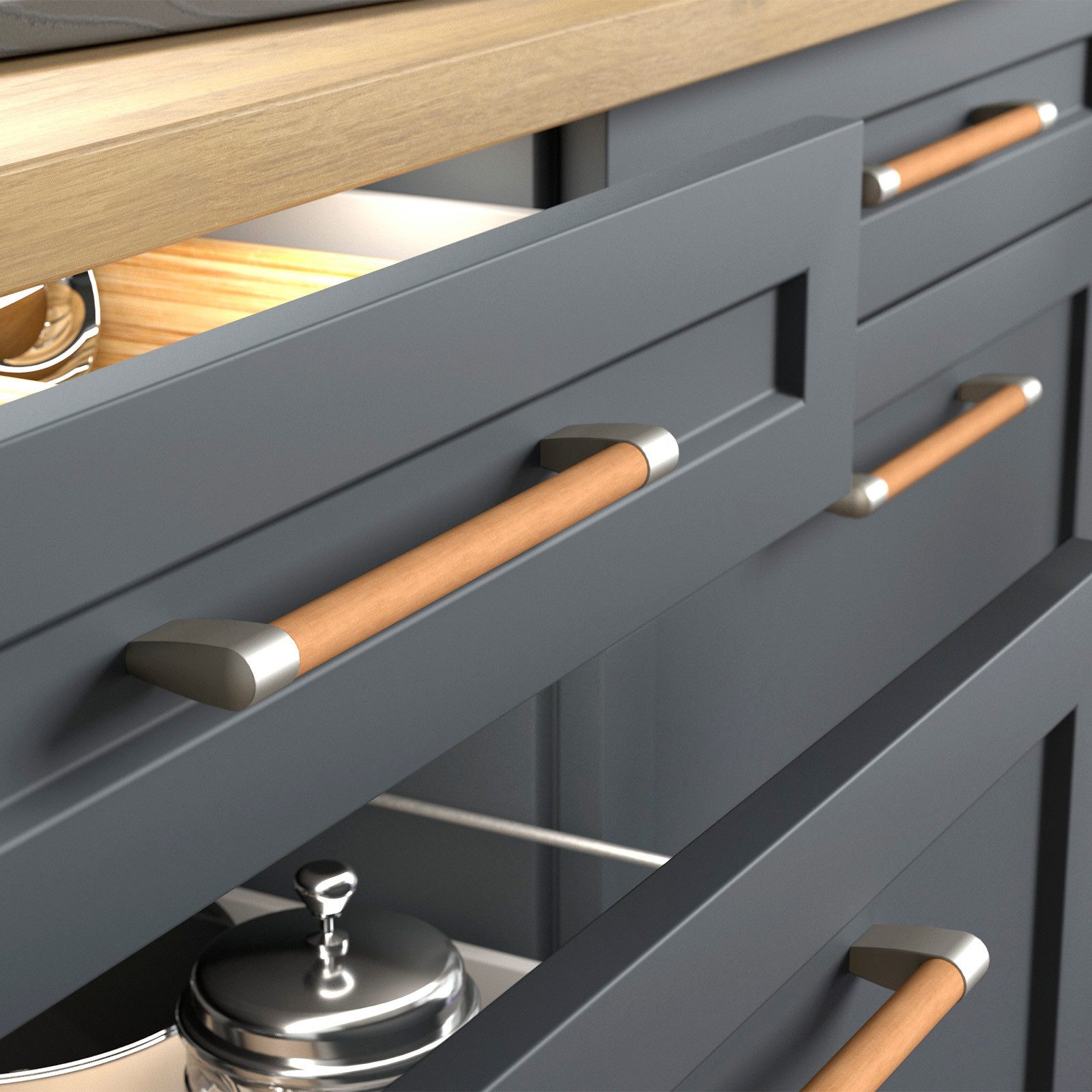 SO-TECH® Möbelgriff Bügelgriff SW151 BA 192 mm, inkl. Schrauben (1-St), Edelstahloptik / Buche natur von SCHÜCO ALU COMPETENCE