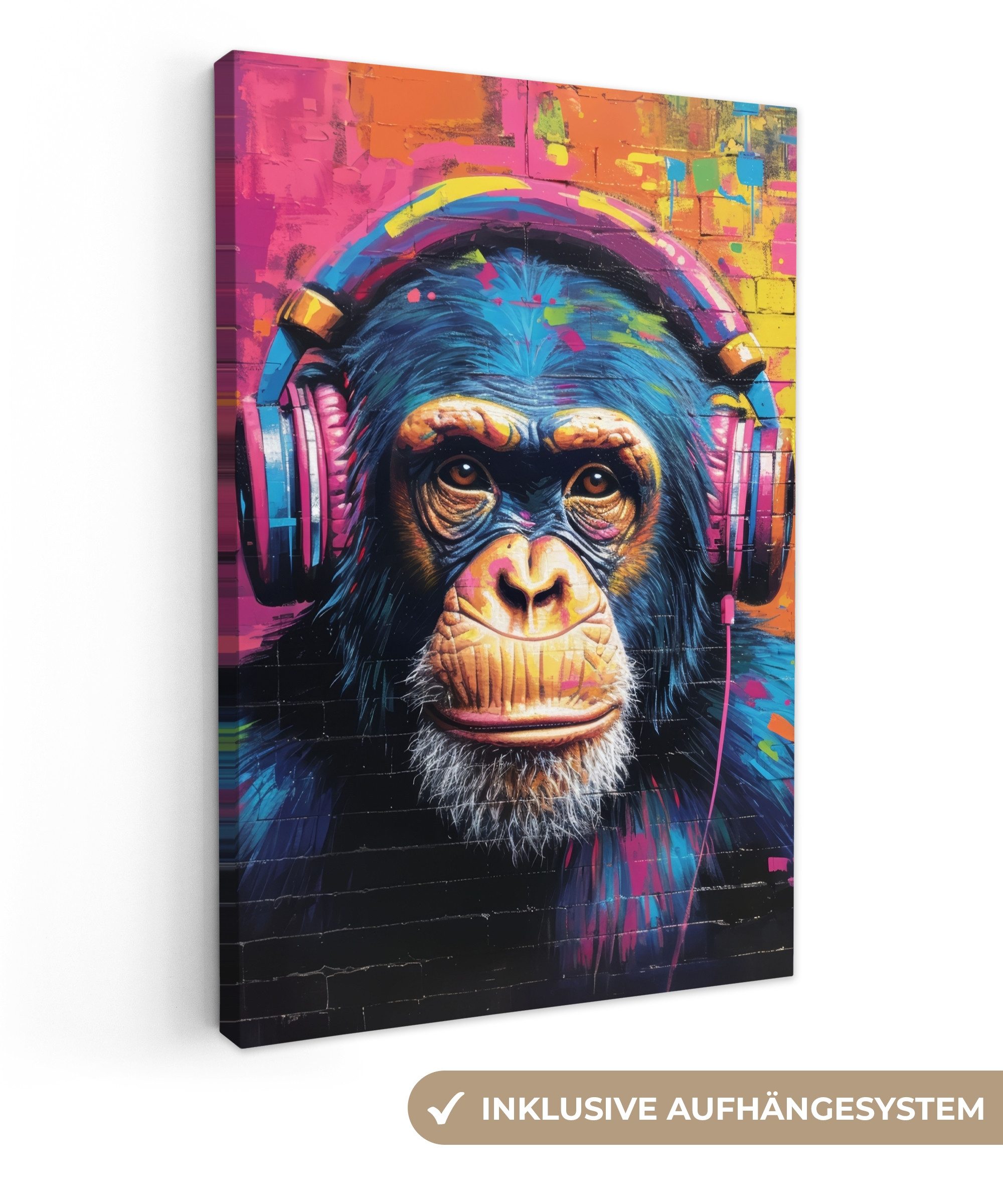 OneMillionCanvasses® Leinwandbild Graffiti - Schimpanse - Straßenkunst - Ko günstig online kaufen