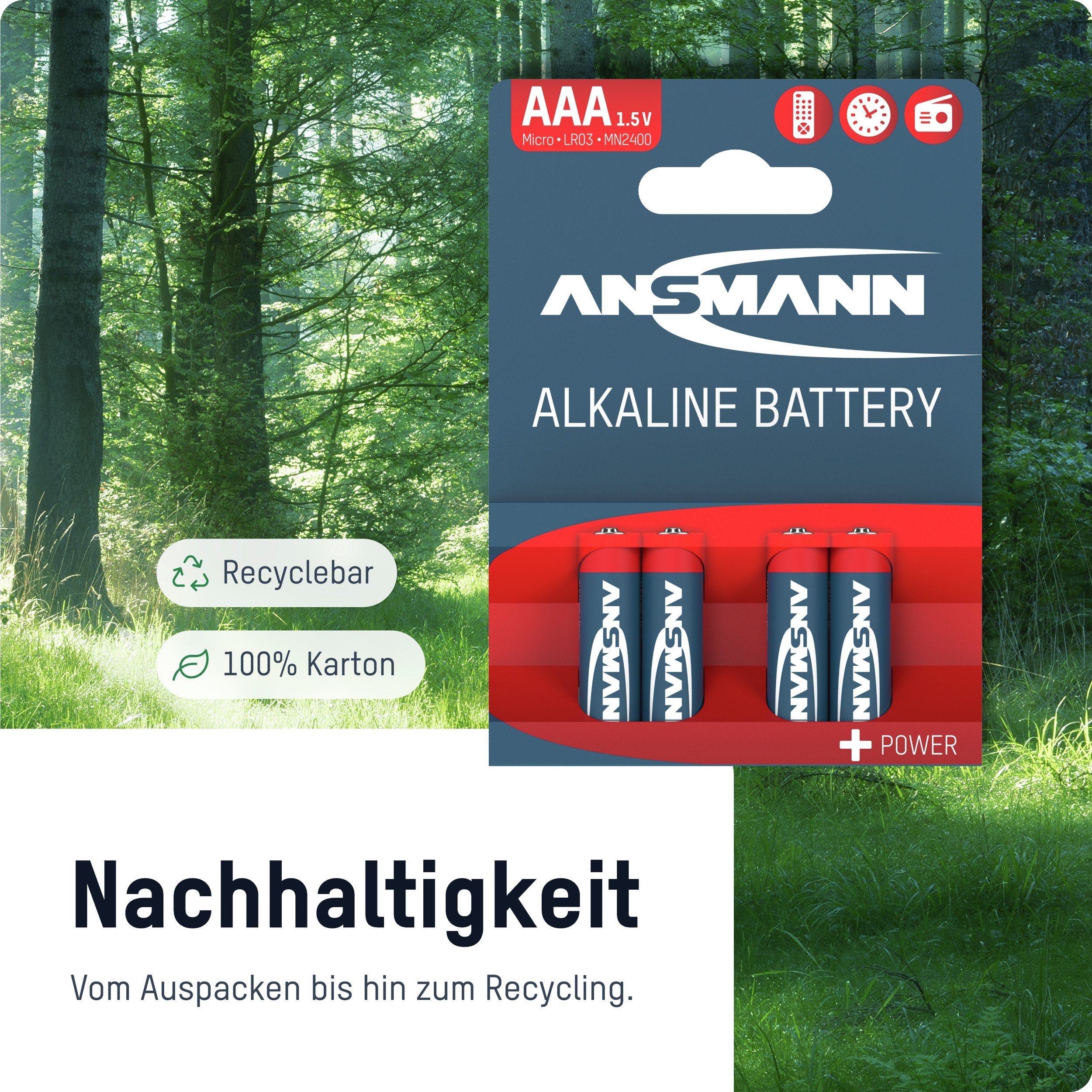 ANSMANN® 8x Alkaline Batterie (8 Batterie – Stück) LR3 MN2400 1,5V AAA Micro