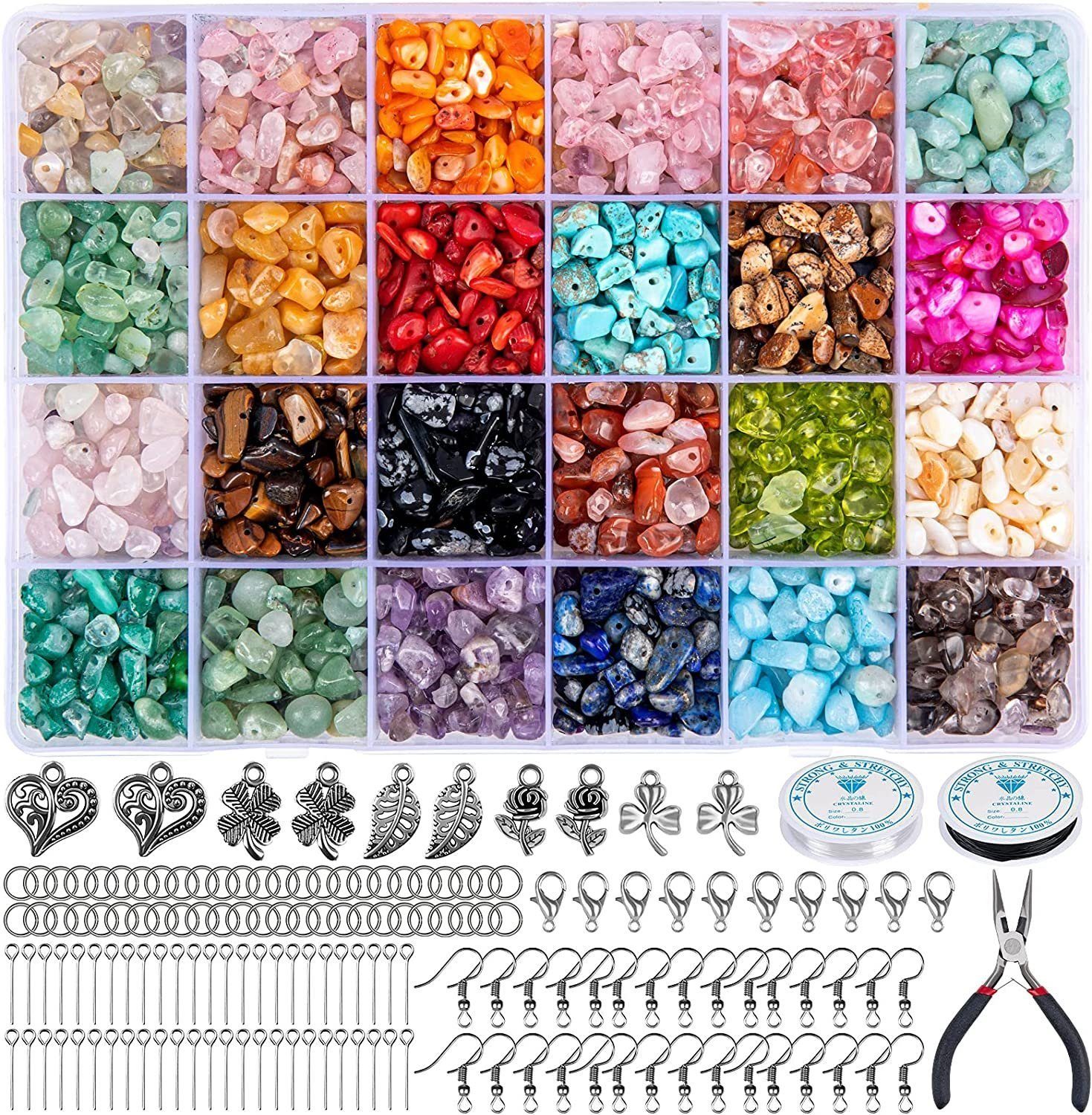 autolock Kette und Anhänger Set Schmuck Selber Machen Set, 24 Farben Natürliche Edelstein-Perlen
