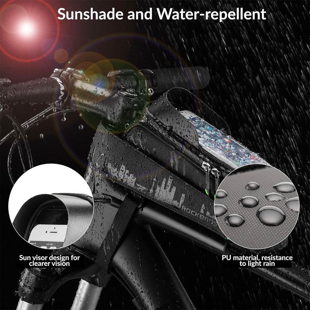 ROCKBROS Handy-Rahmentasche Fahrrad-Rahmentasche Handytasche (Spar-Set, 1-tlg., 1,5 l wasserdicht), wasserdicht, Touch-Fenster bis 6,5 Zoll, Klett